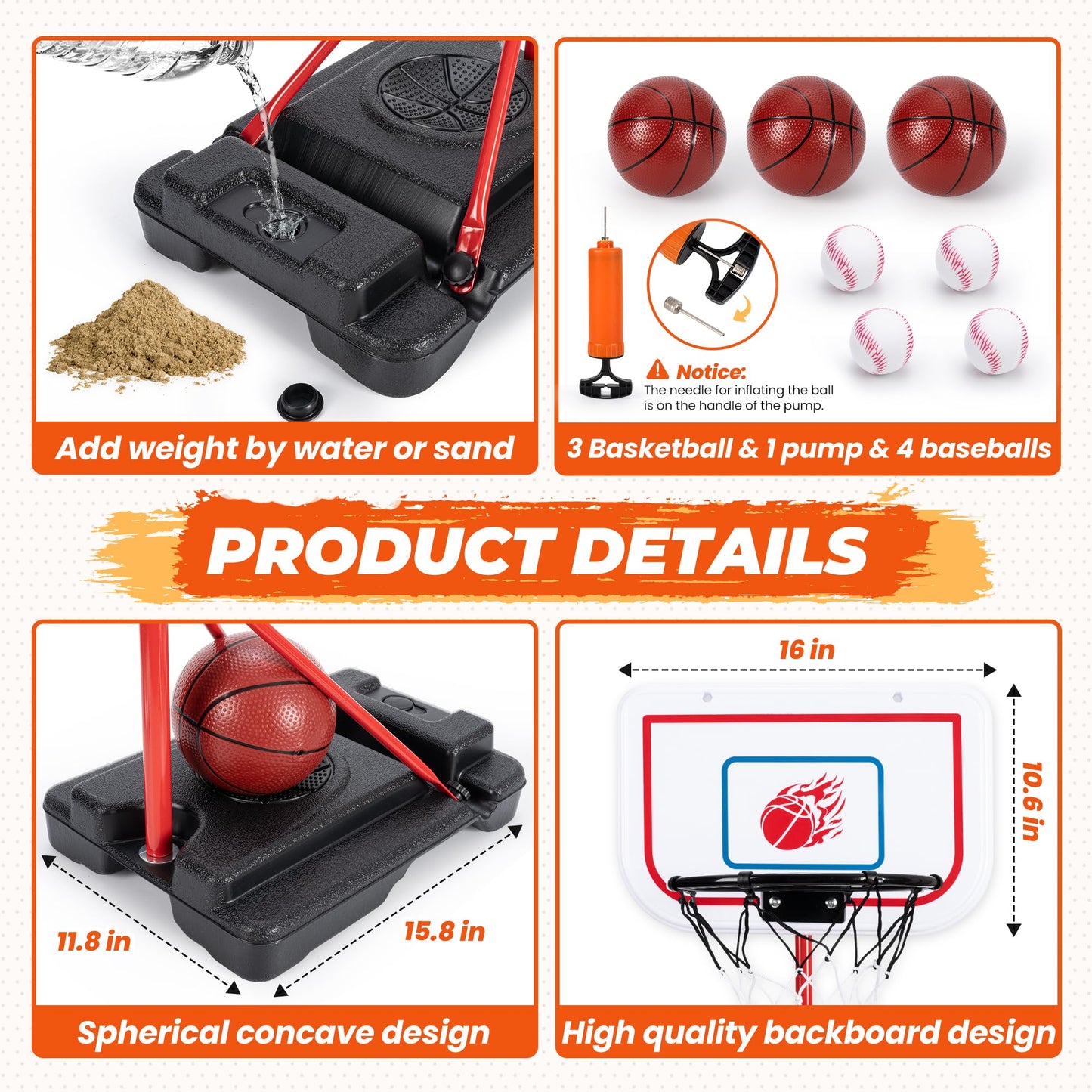 5-in-1 Kids Basketball Hoop and T-Ball Set