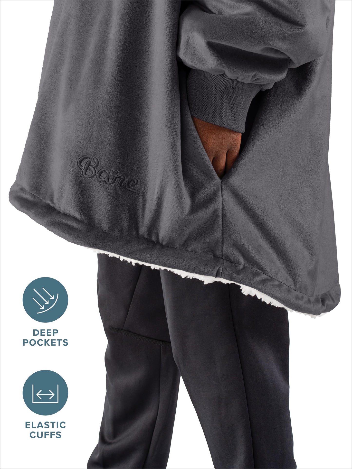 Bare Home Kids Wearable Fleece Blanket Hoodie