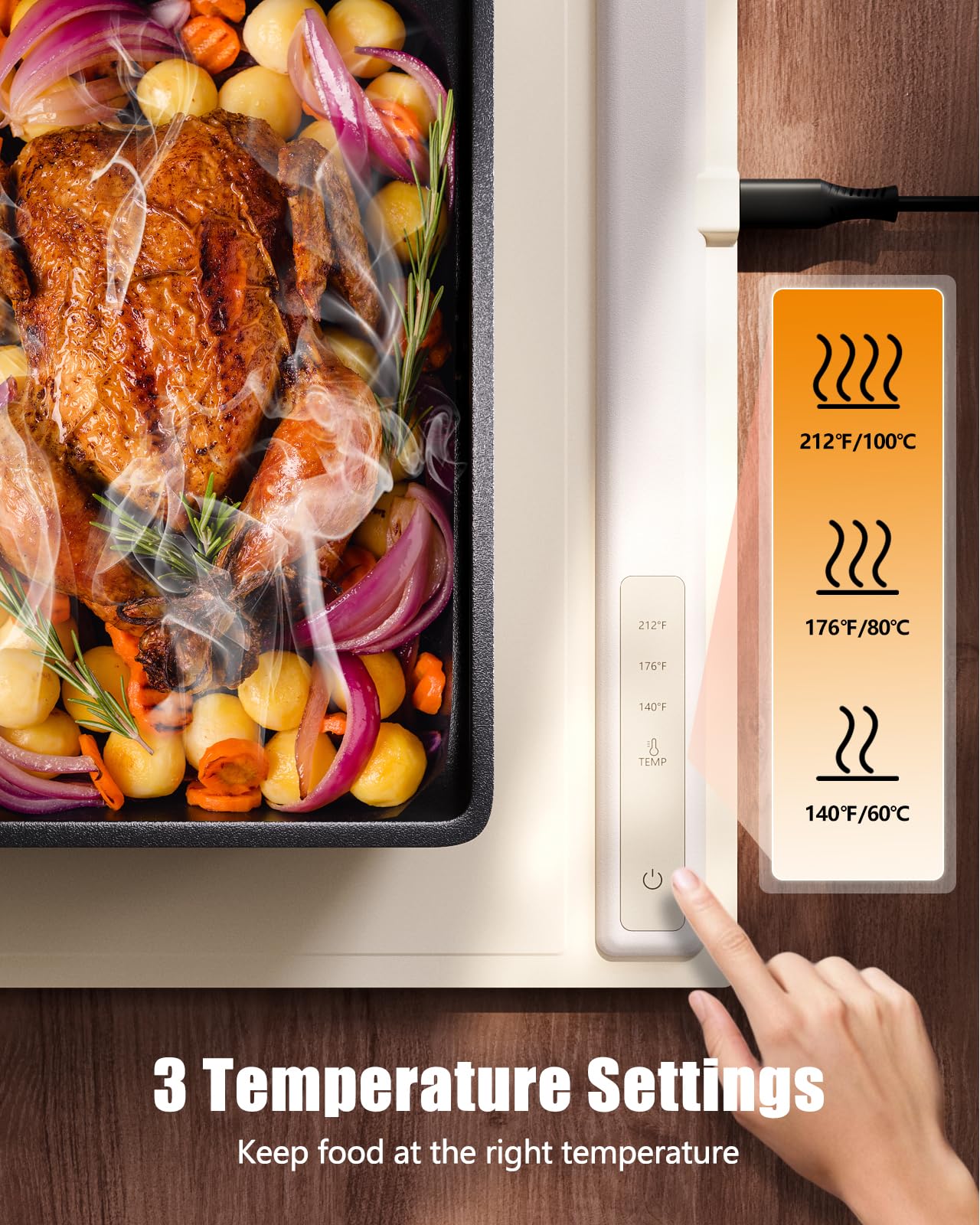 Electric Warming Tray with 3 Temperature Settings