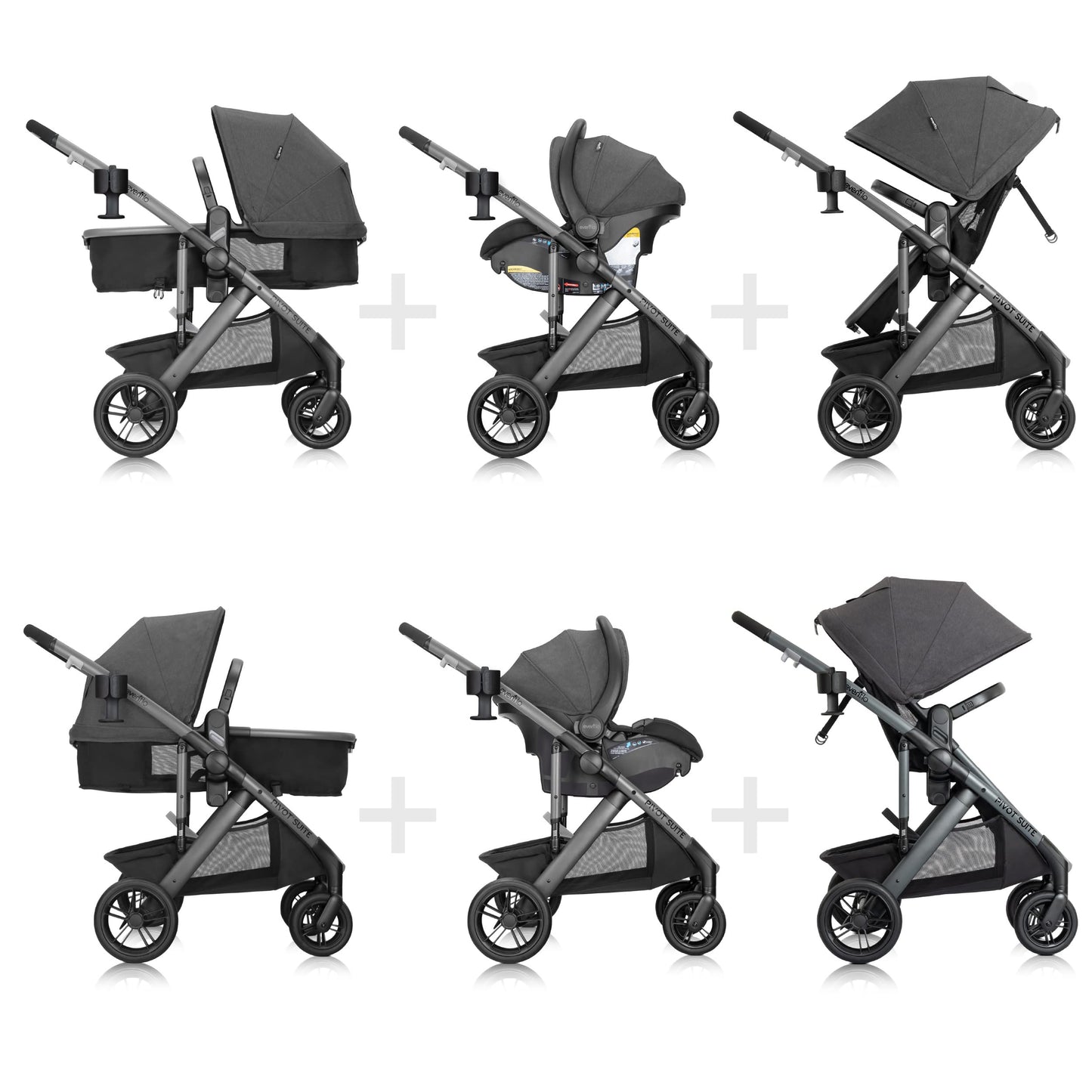 Evenflo Pivot Suite Travel System with LiteMax Infant Car Seat with Anti-Rebound Bar Devon Gray