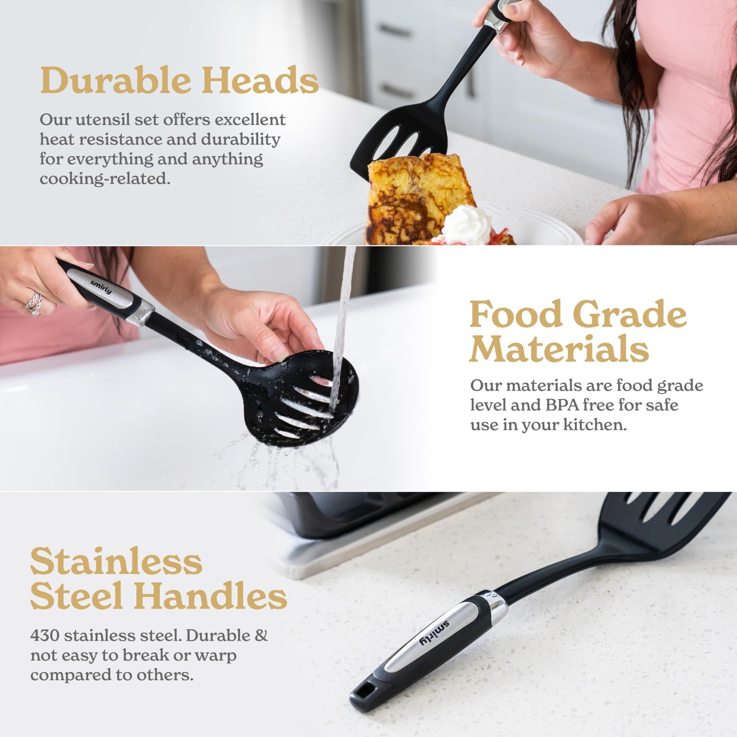 Smirly Silicone Kitchen Utensils Set: Silicone Cooking Utensils Set for Nonstick Cookware, Kitchen Tools Set, Silicone Utensils for Cooking Set (16 Piece Set)