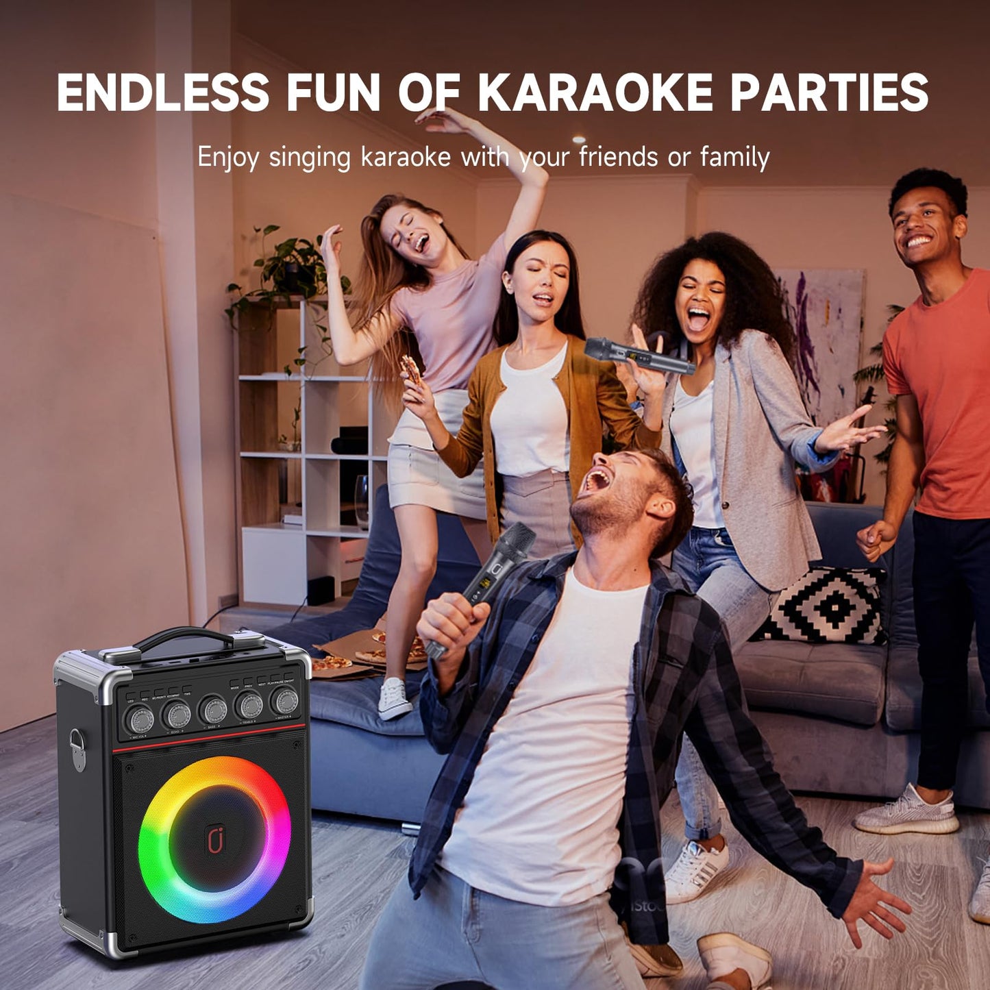 Karaoke Machine with 2 Microphones by HWWR