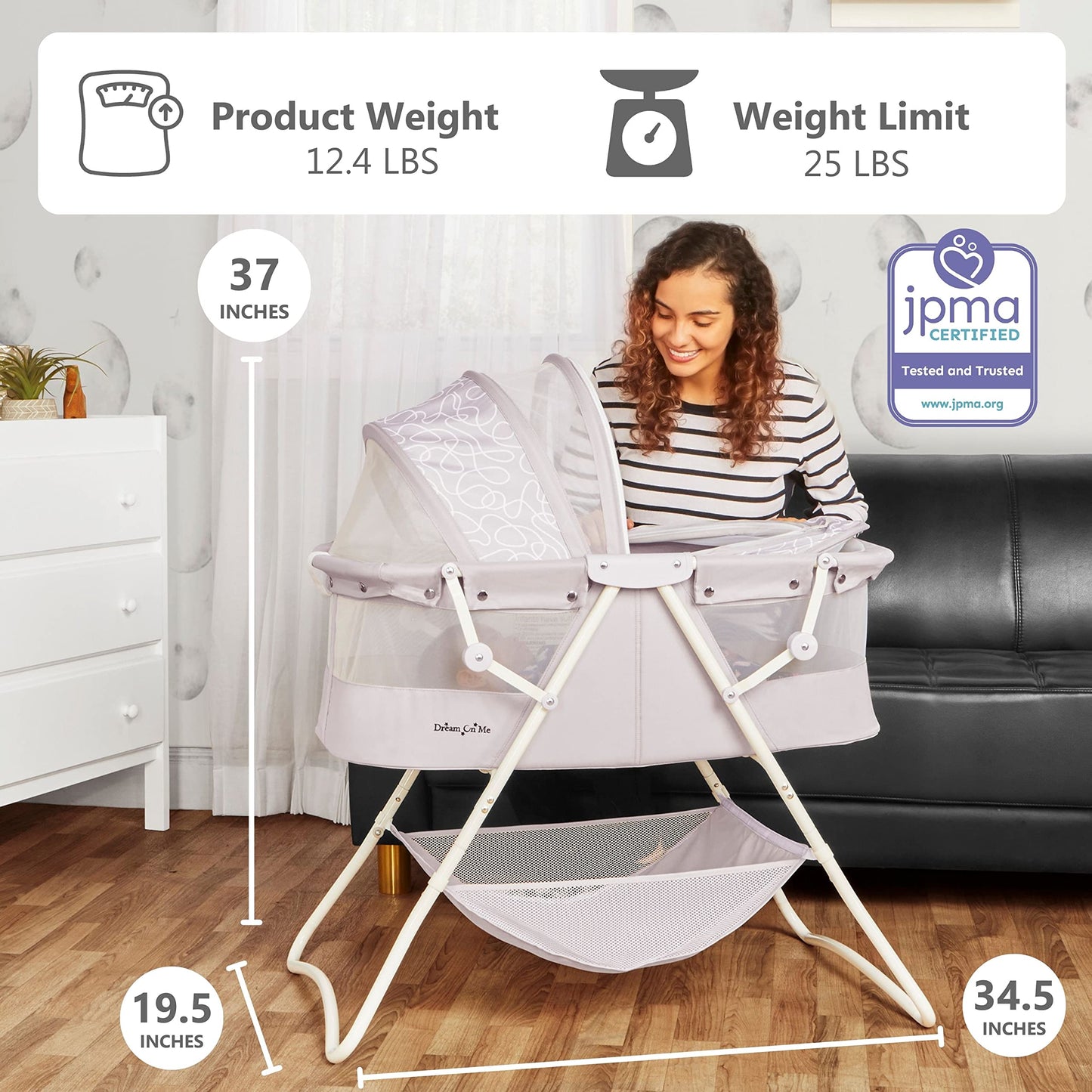 Dream On Me Portable Baby Bassinet with Canopy