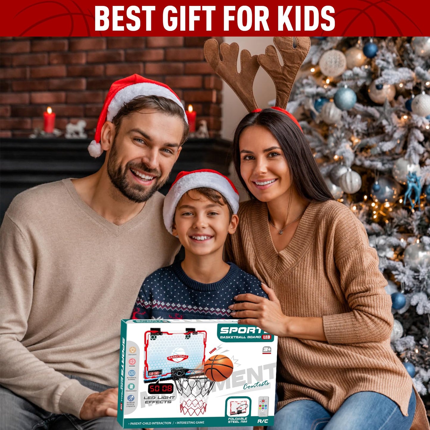 Indoor Basketball Hoop for Kids with LED Scoreboard