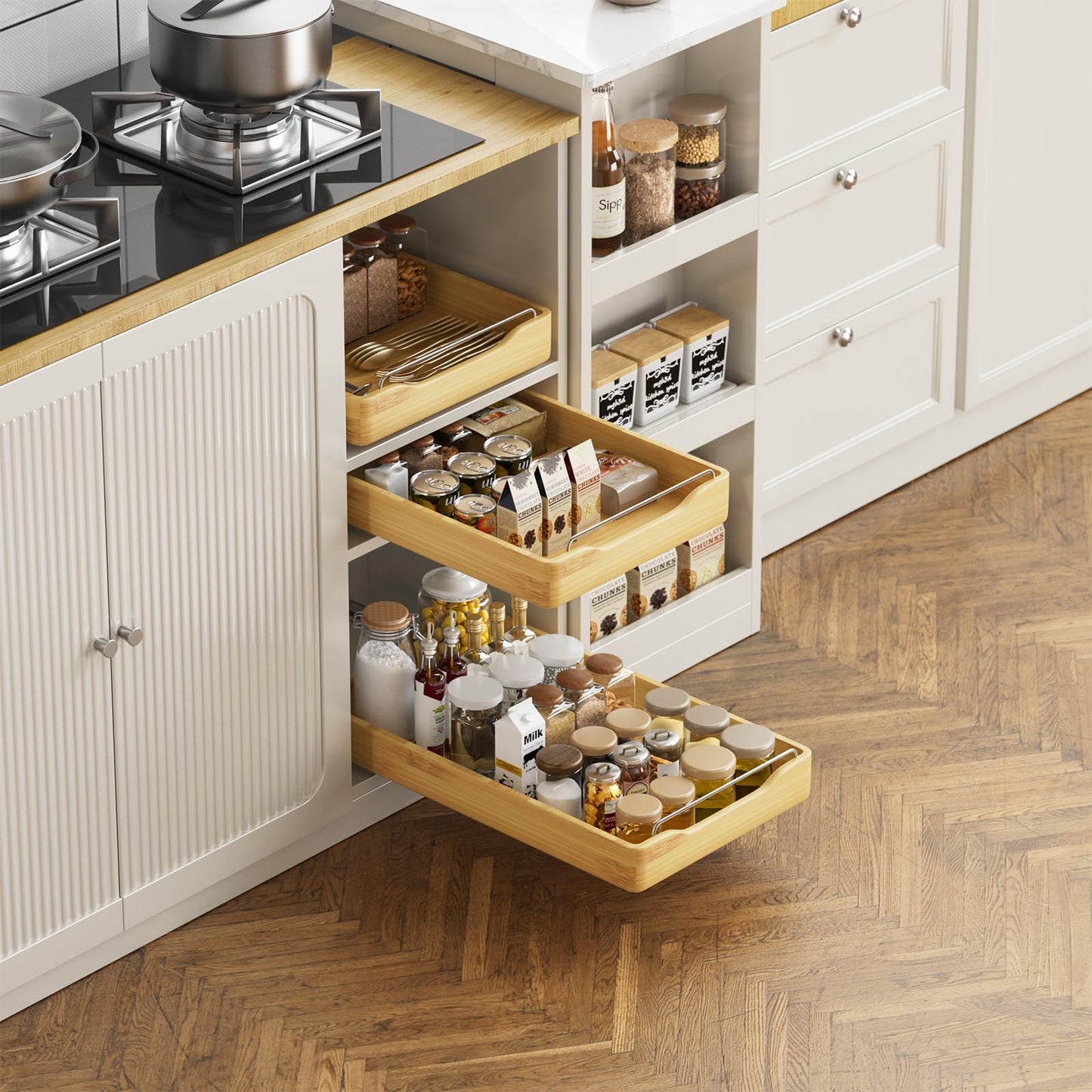 Bamboo Pull Out Cabinet Organizer for Pantry
