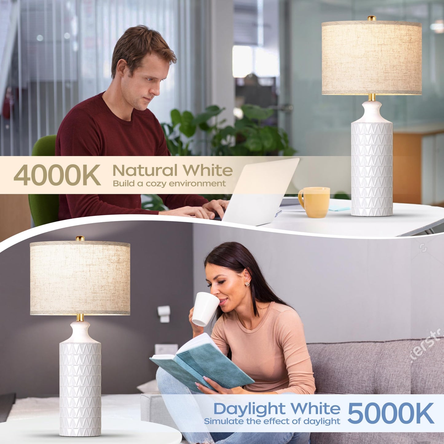 Farmhouse Ceramic Table Lamp Set of 2