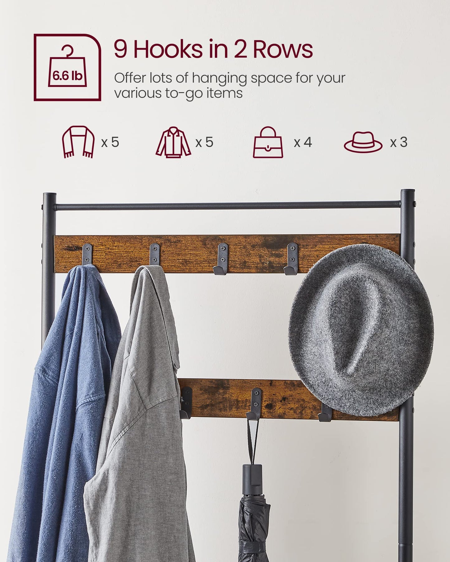 VASAGLE 3-in-1 Coat Rack with Shoe Storage