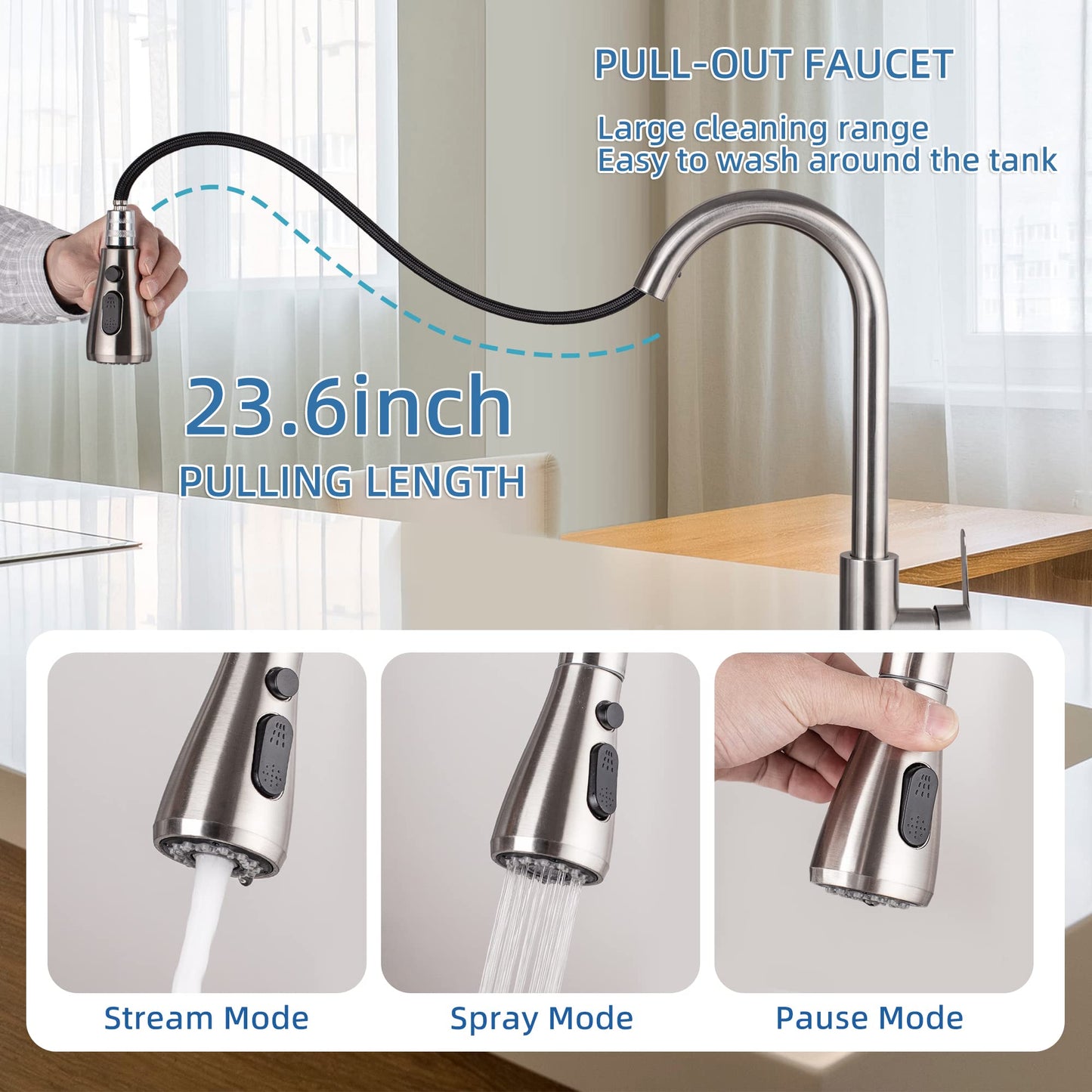 CILAIXI Pull Down Kitchen Faucet Brushed Nickel