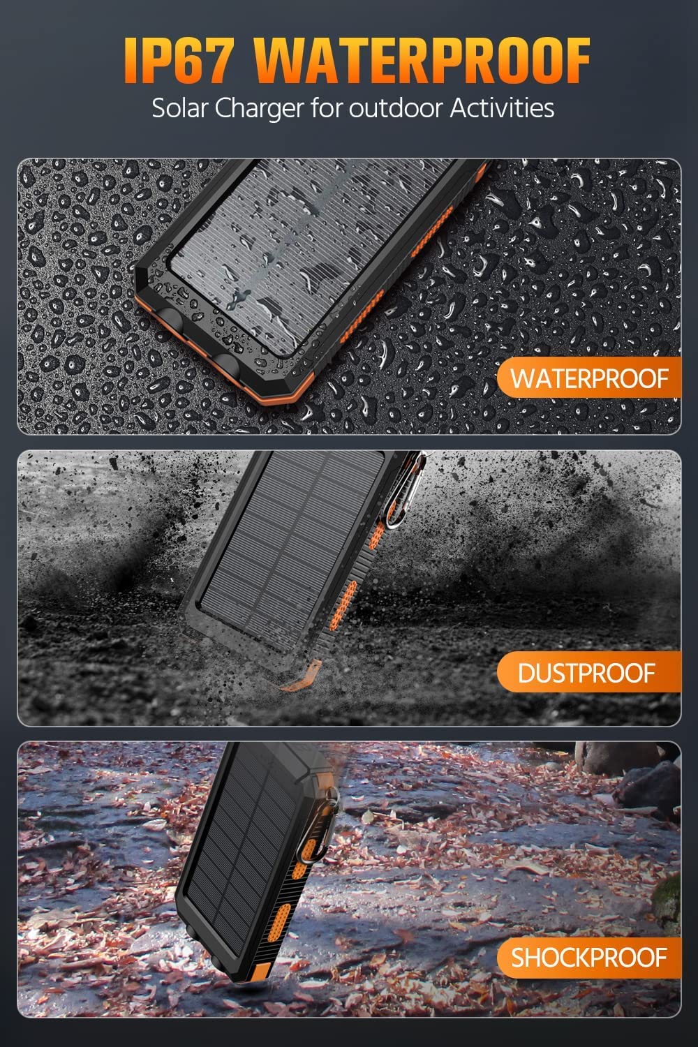 Feeke 36800mAh Solar Power Bank with Flashlight