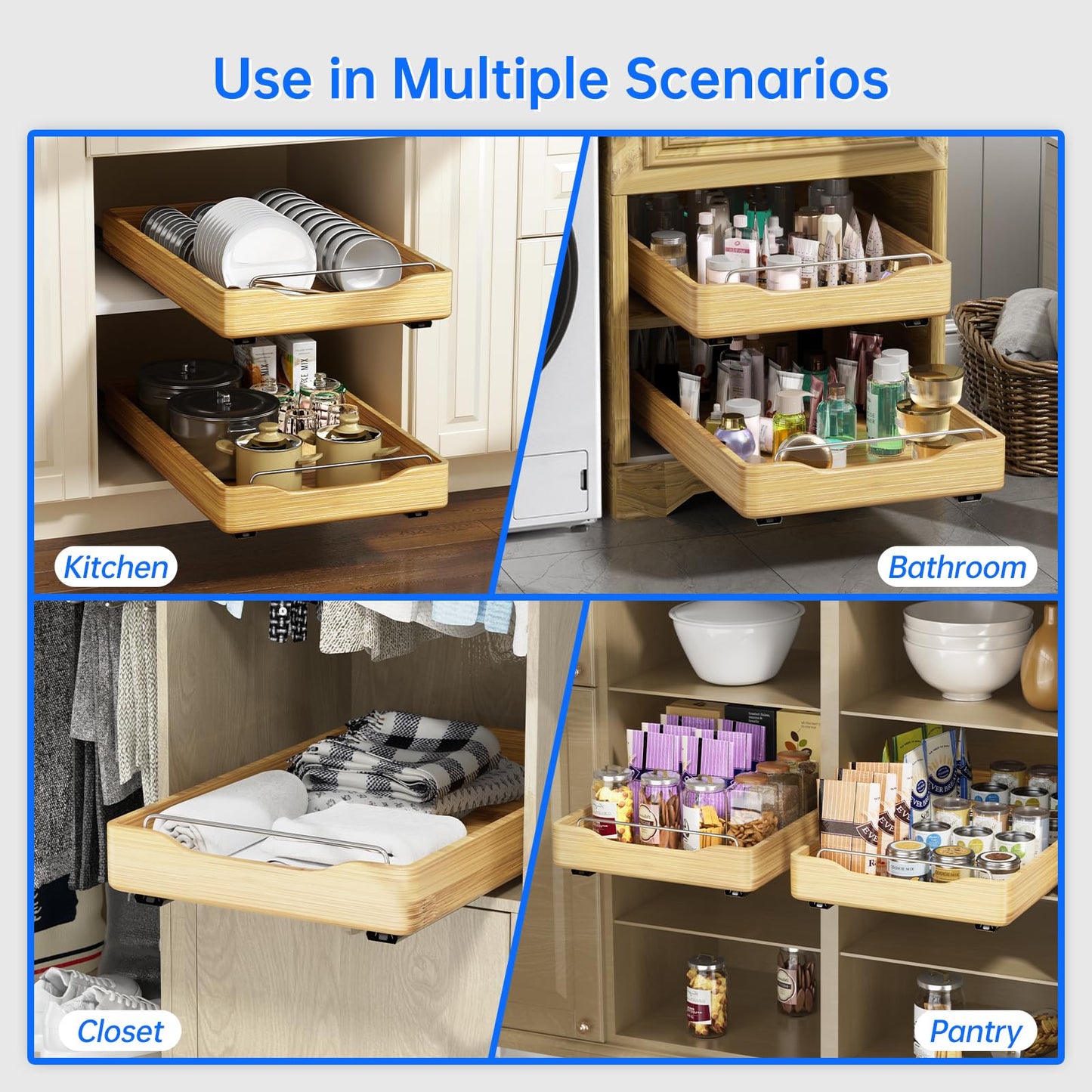 Bamboo Pull Out Cabinet Organizer for Pantry