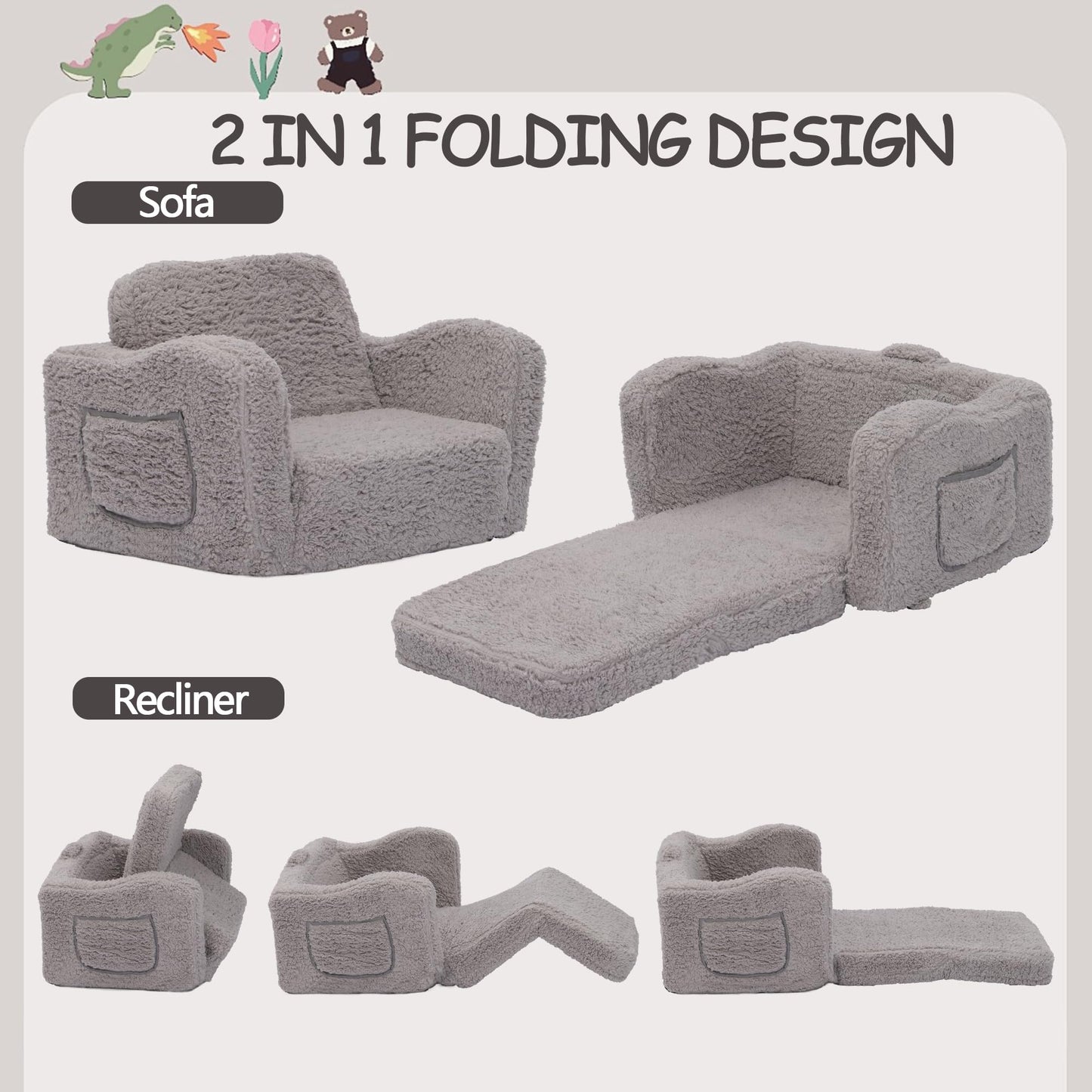 VINYUSE 2-in-1 Toddler Couch and Lounger