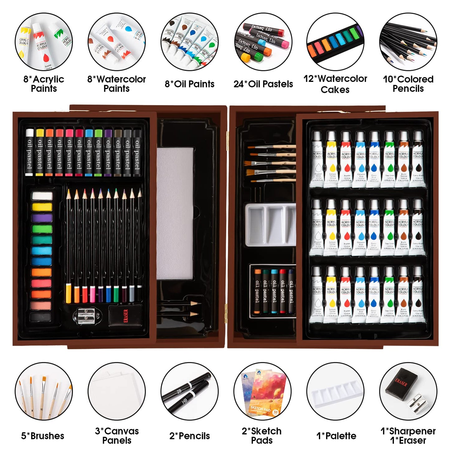 Deluxe Wooden Art Set for Drawing and Painting