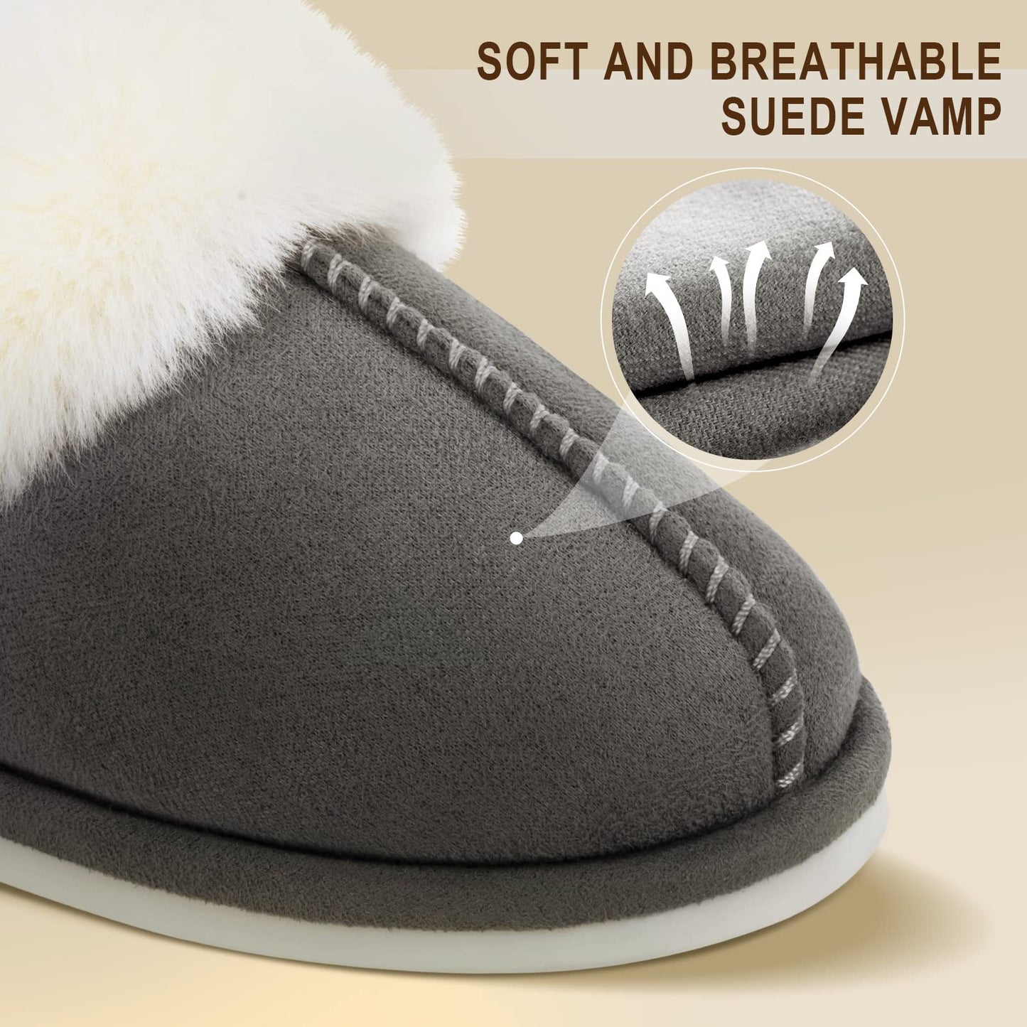 Parlovable Women's Slippers Fuzzy Warm Comfy Faux Fur Slip-on Fluffy Bedroom House Shoes Memory Foam Suede Cozy Plush Breathable Anti-Slip Indoor & Outdoor Winter Dark Grey 7-8