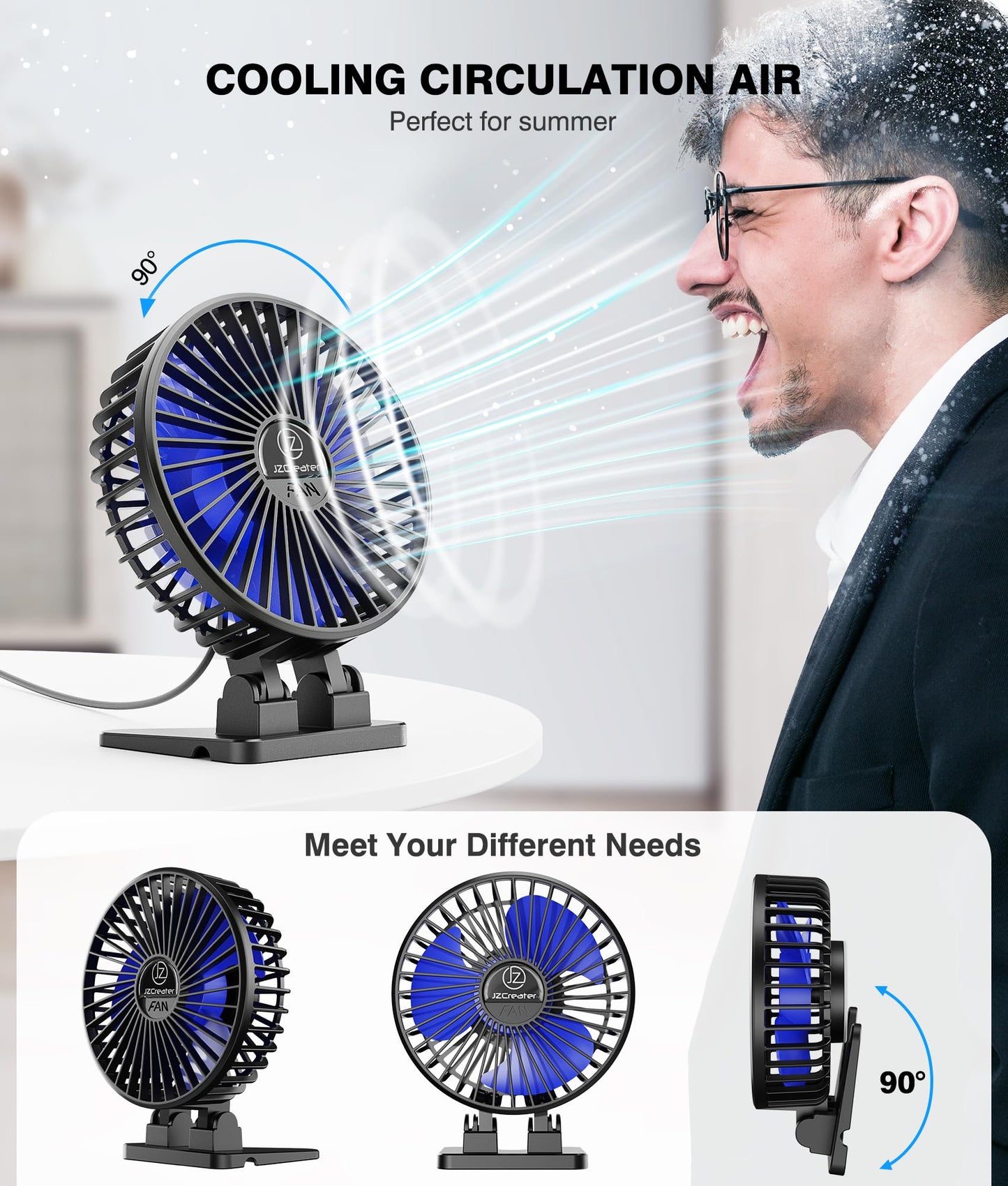 Mini Portable USB Desk Fan with 3 Speeds