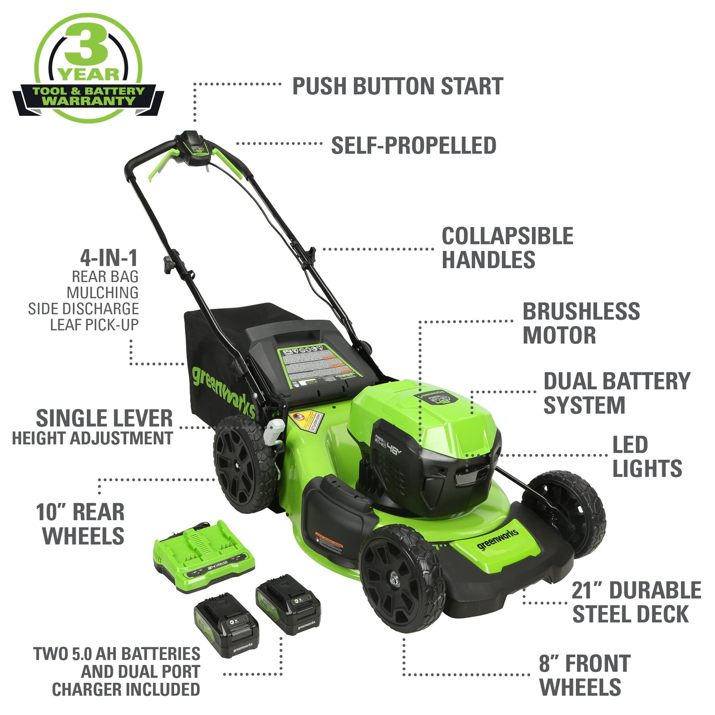 Greenworks 48V Self-Propelled Cordless Lawn Mower