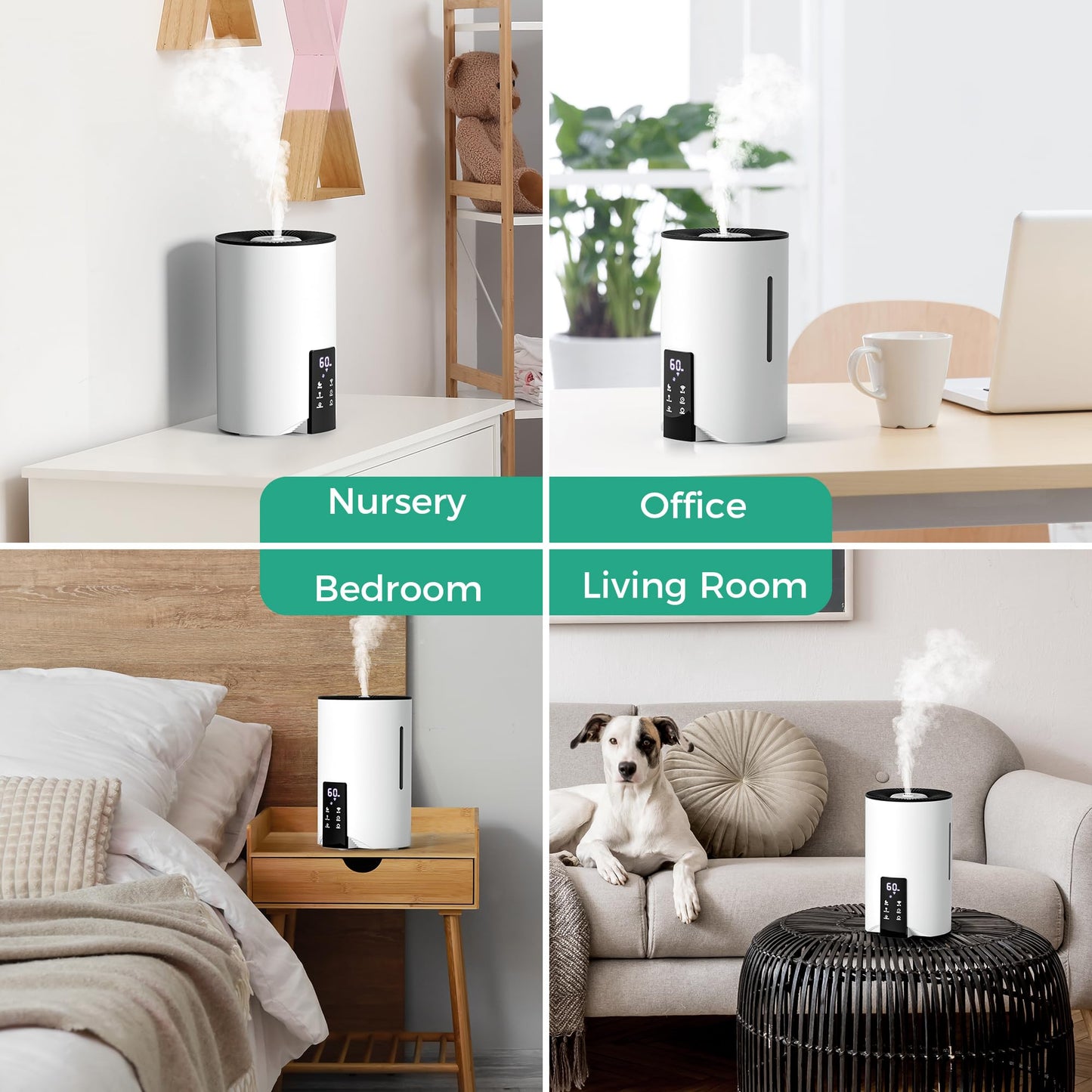 Humidifiers for Bedroom Large Room Home, 4L Cool Mist Humidifier for Smart App & Voice Control, Fill Essential Oil Diffuser for Baby and Plants, T-White
