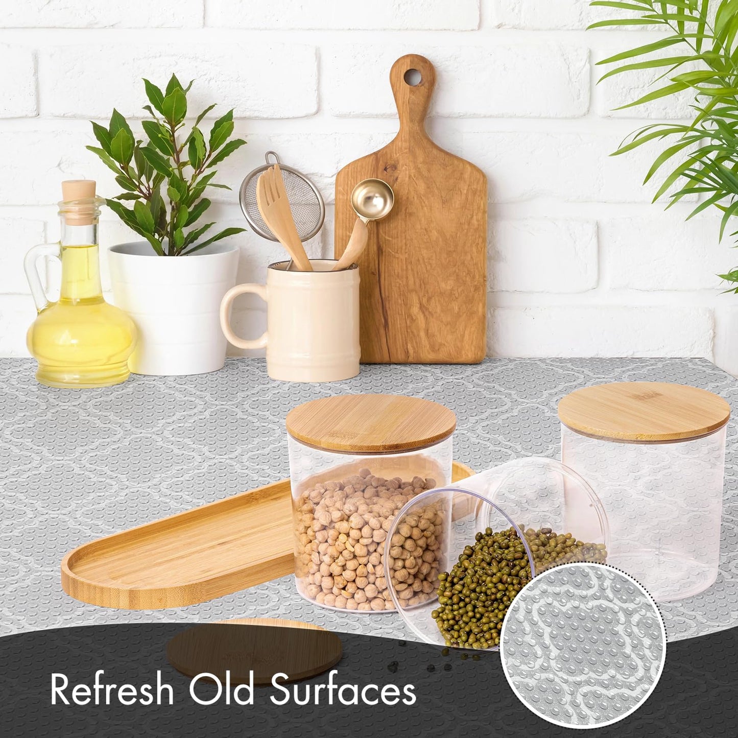 Cooyes Shelf Liner, Non-Slip Cabinet Liner, Washable Oil-Proof for Kitchen Cabinet with Modern Pattern, Durable EVA Shelves, Refrigerator, Storage, Desks, Pantry, Non Adhesive Drawers