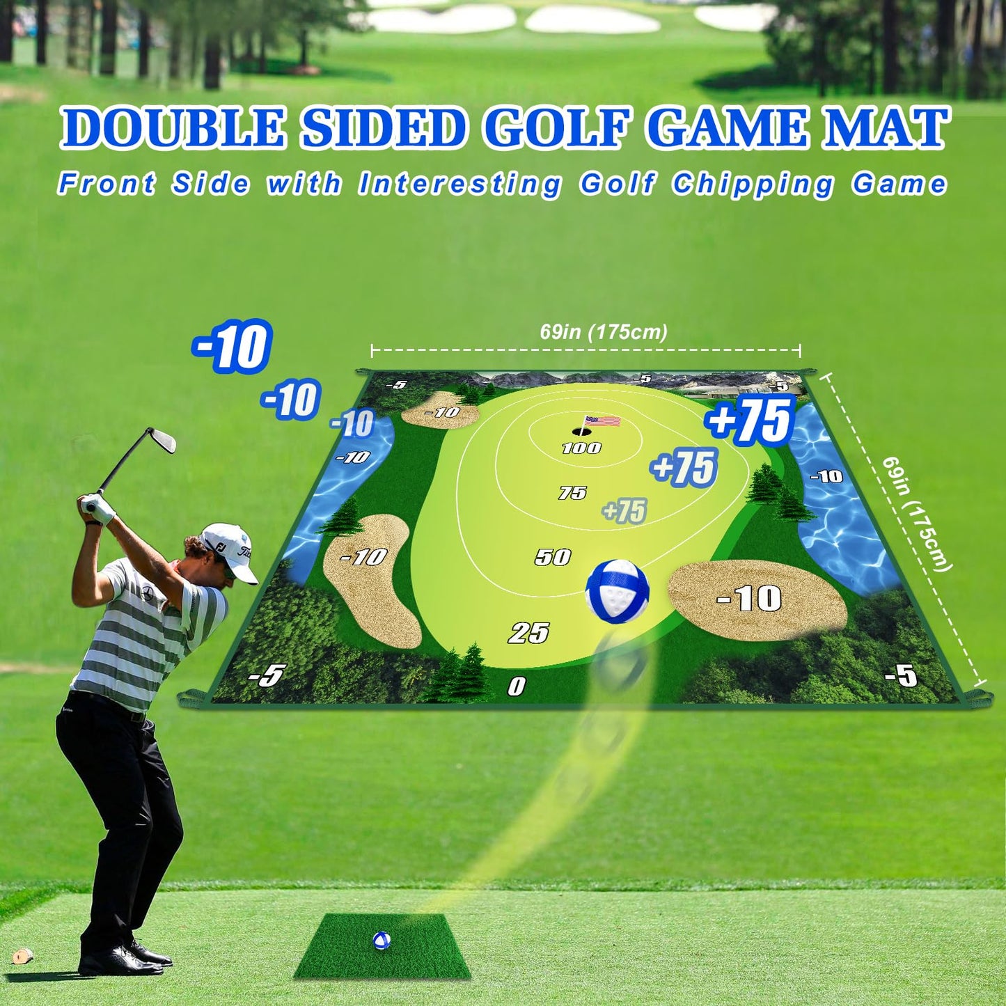 Golf Chipping Game with Double-Sided Practice Mat