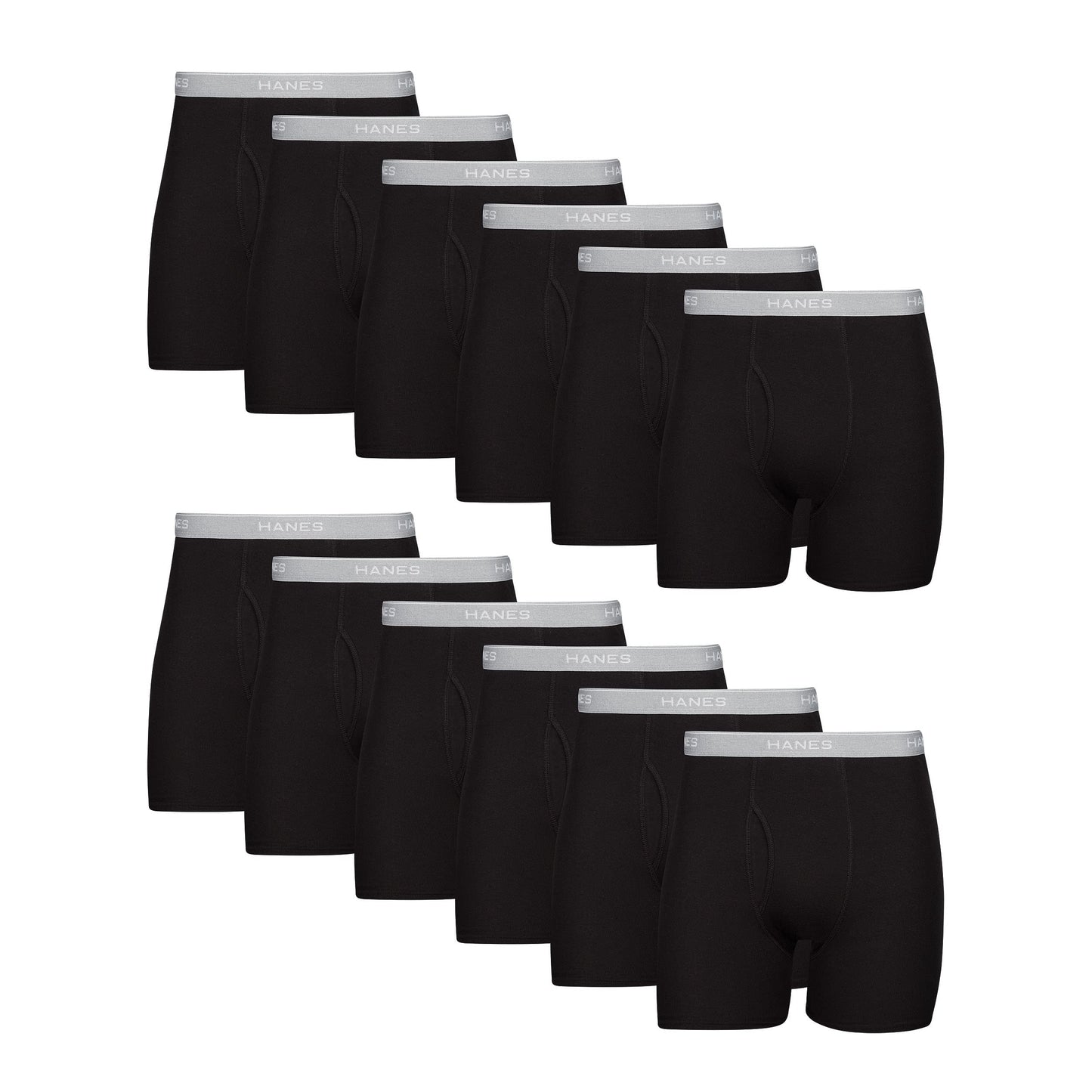 Hanes Cool Dri Boxer Briefs, 12-Pack, Black