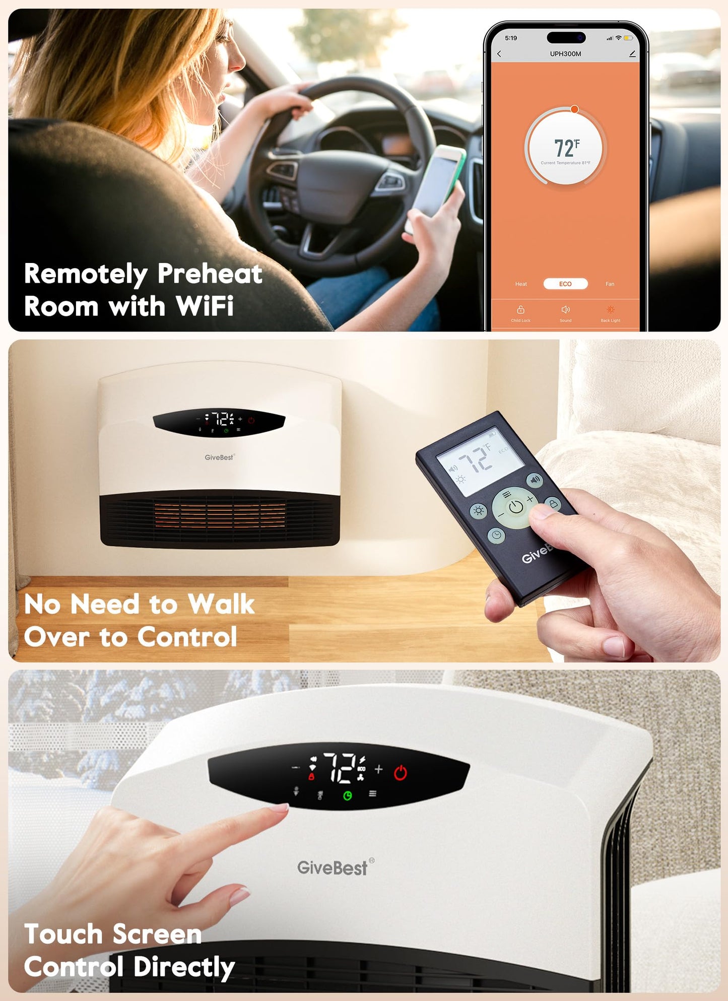 GiveBest 1500W Electric Wall Heater with WiFi