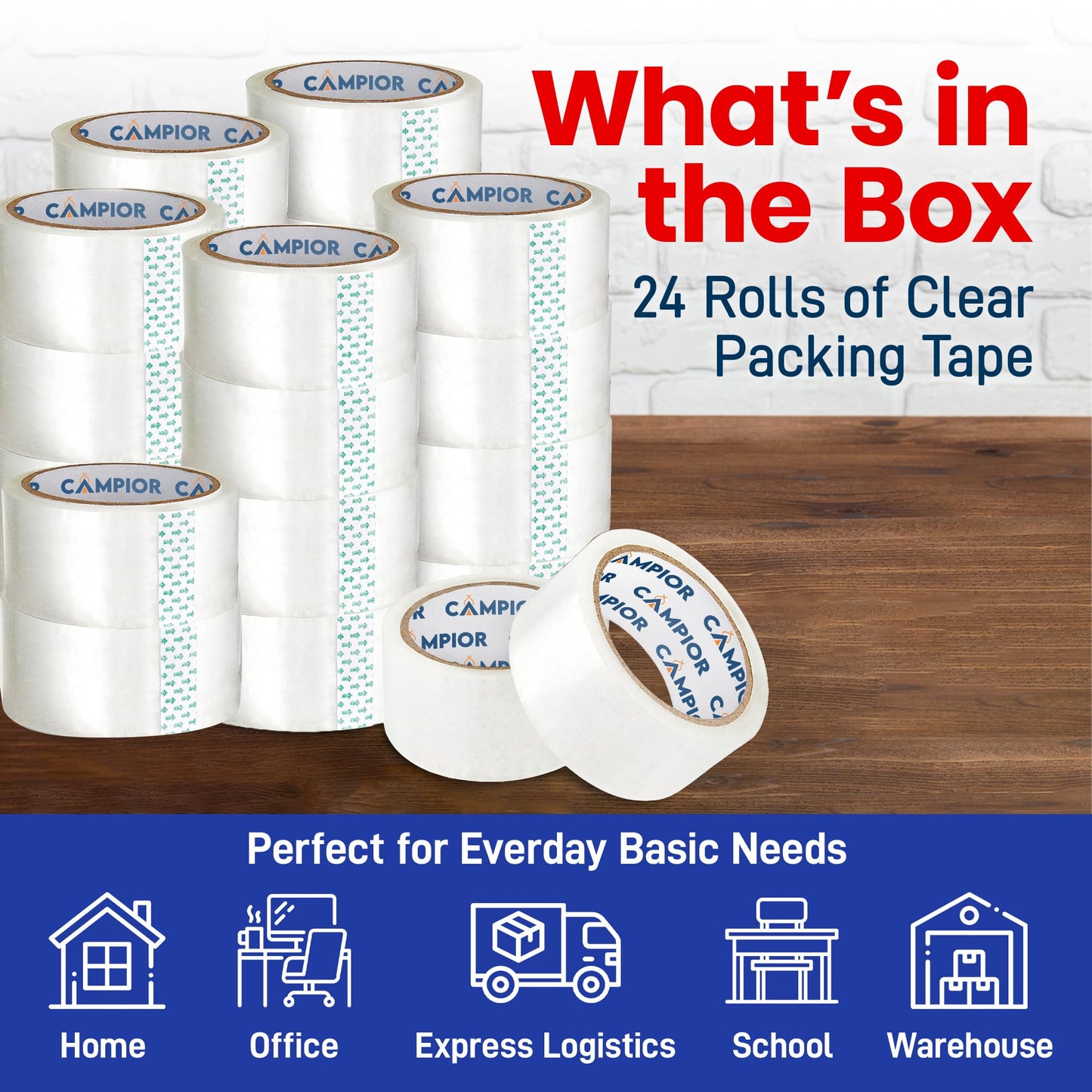24 Rolls Clear Packing Tape for Moving & Shipping