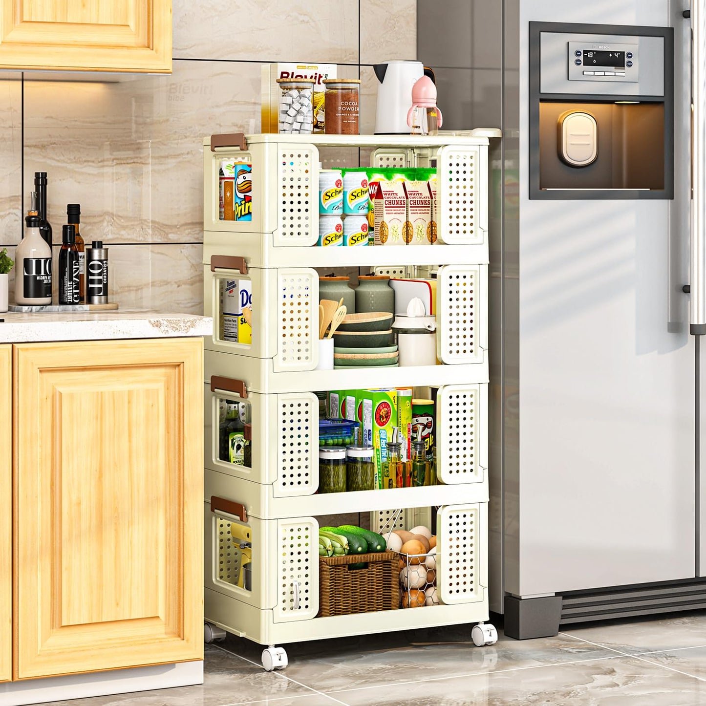 4 Tier Storage Bins with Lids, Plastic Storage Bins With Wheels, Collapsible Storage Bins With Handle, Closet Organizers and Storage