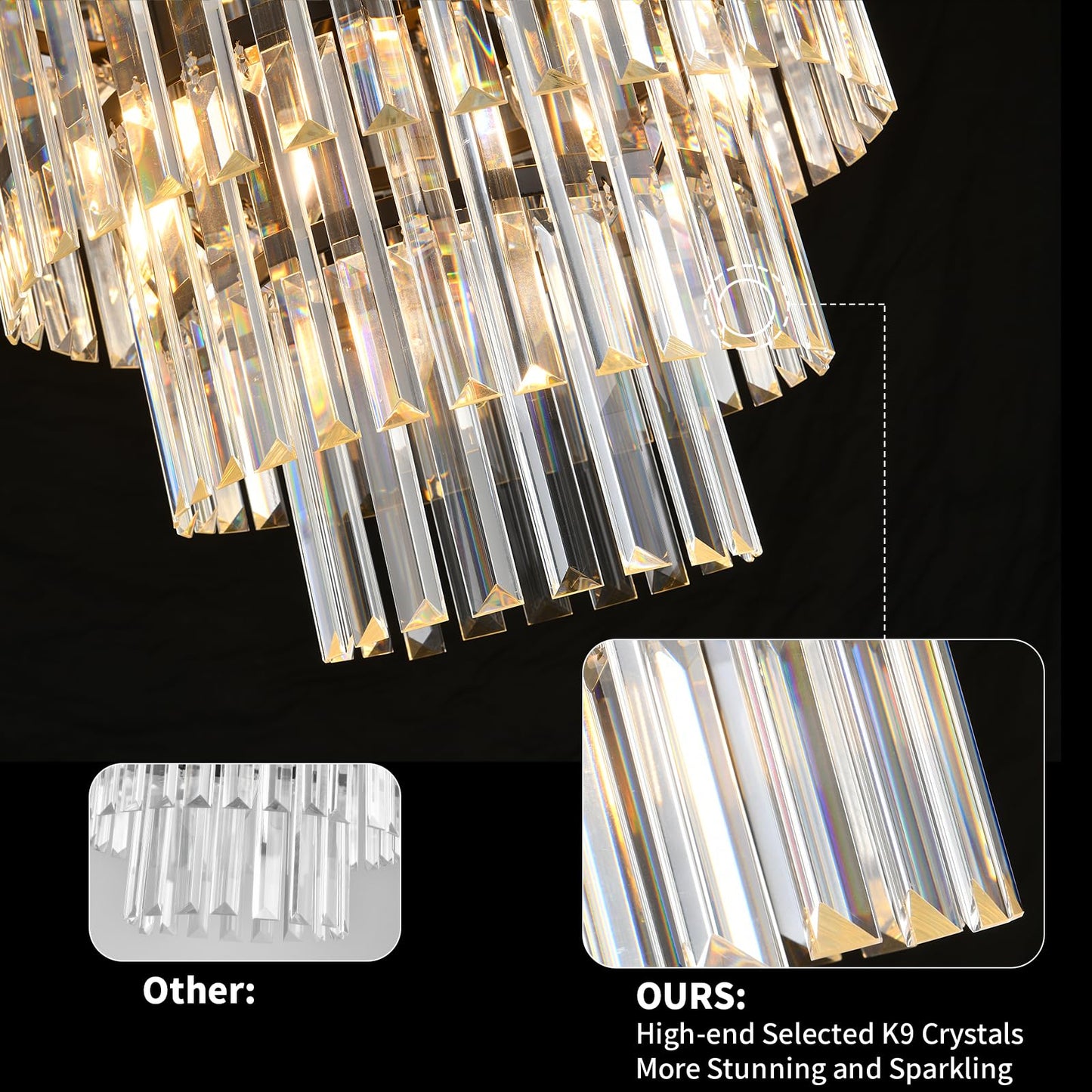 Blinghy Black Crystal Adjustable Chandelier for Home