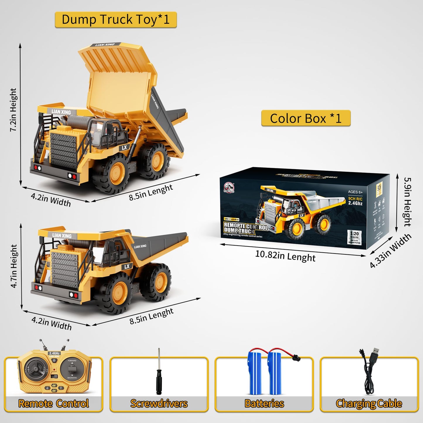 Remote Control Dump Truck Toy with Lights & Sound