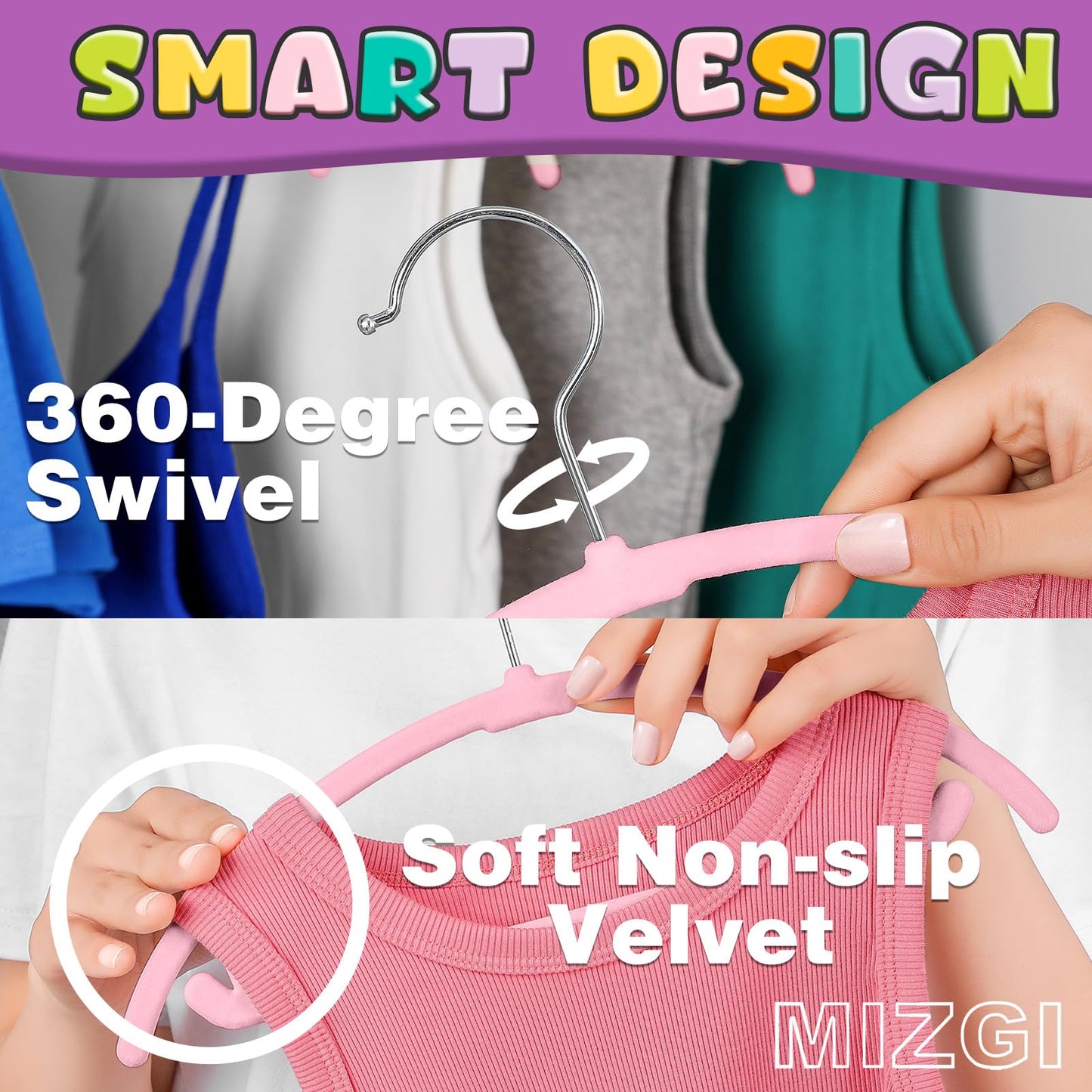 MIZGI Velvet Baby Hangers 50-Pack Non-Slip