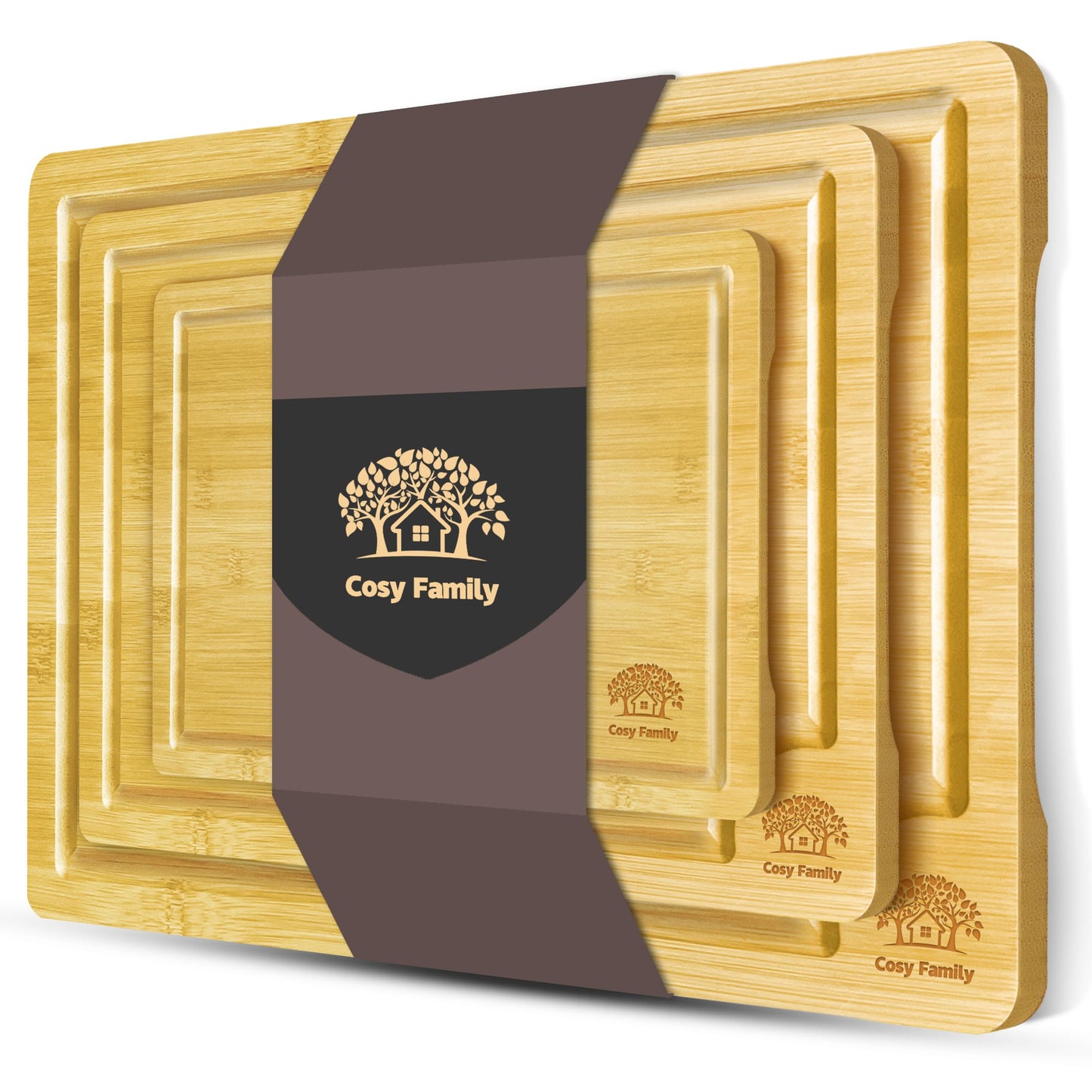 Set of 3 Bamboo Cutting Boards with Juice Groove