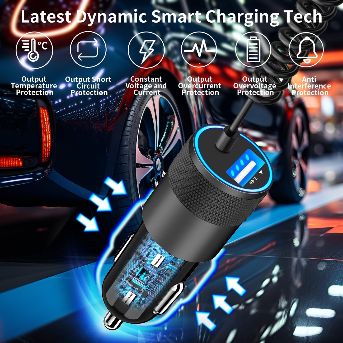 iPhone 16 Fast Car Charger with Coiled Cable