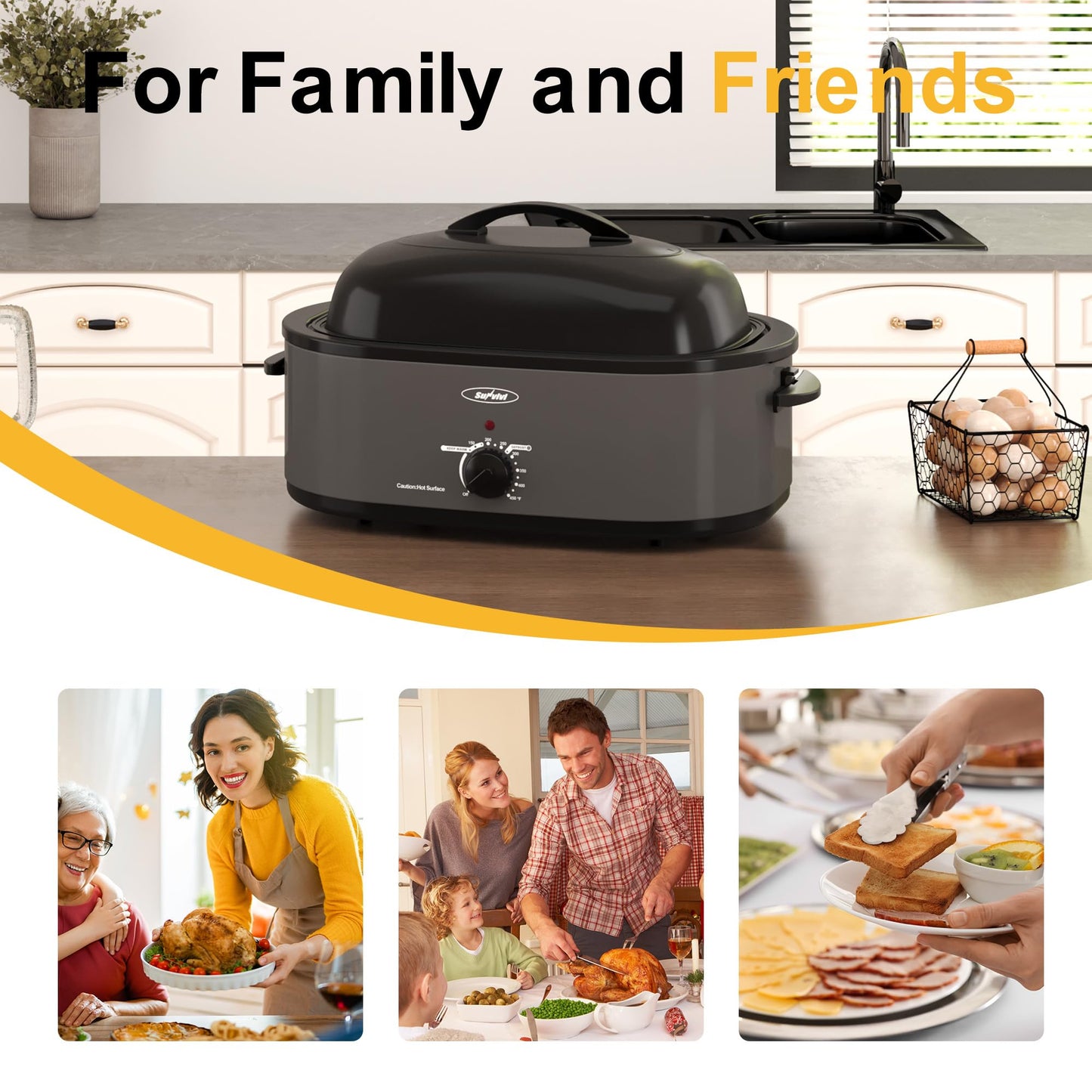 Sunvivi 20 Quart Electric Roaster Oven with Lid
