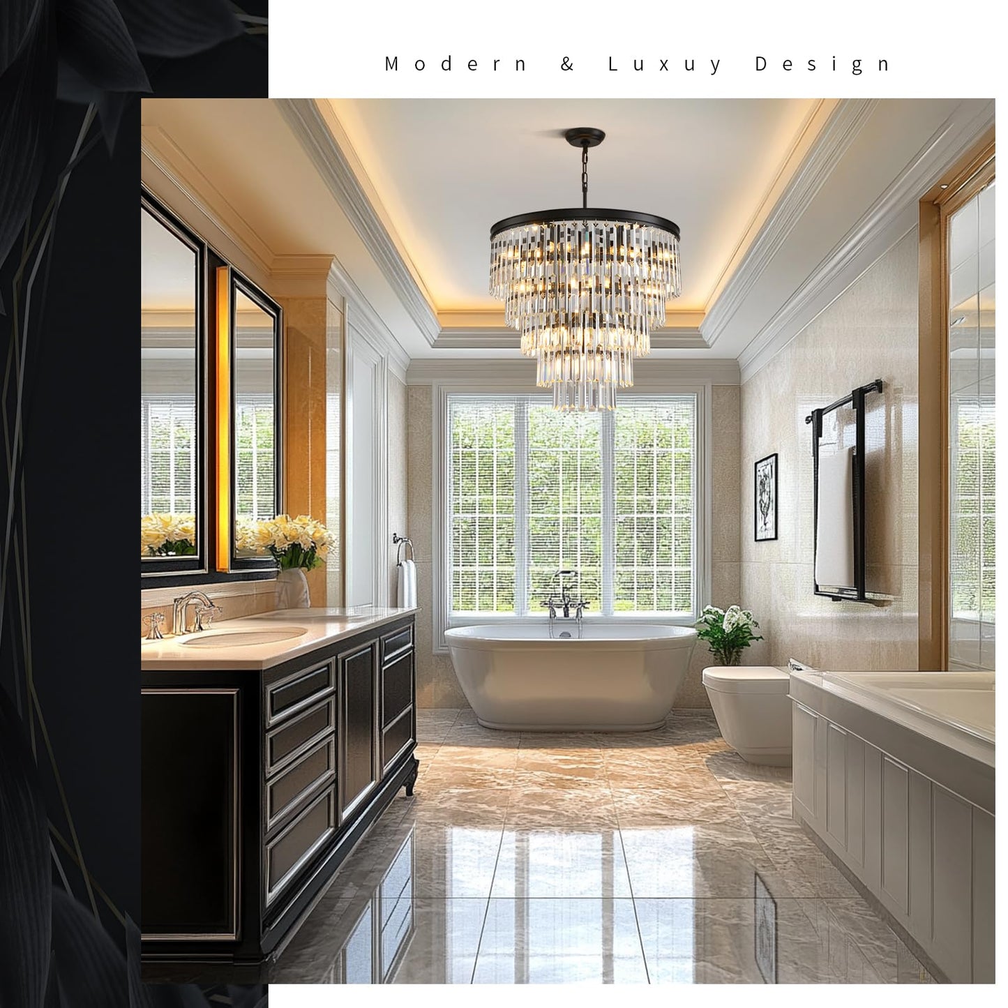 Blinghy Black Crystal Adjustable Chandelier for Home