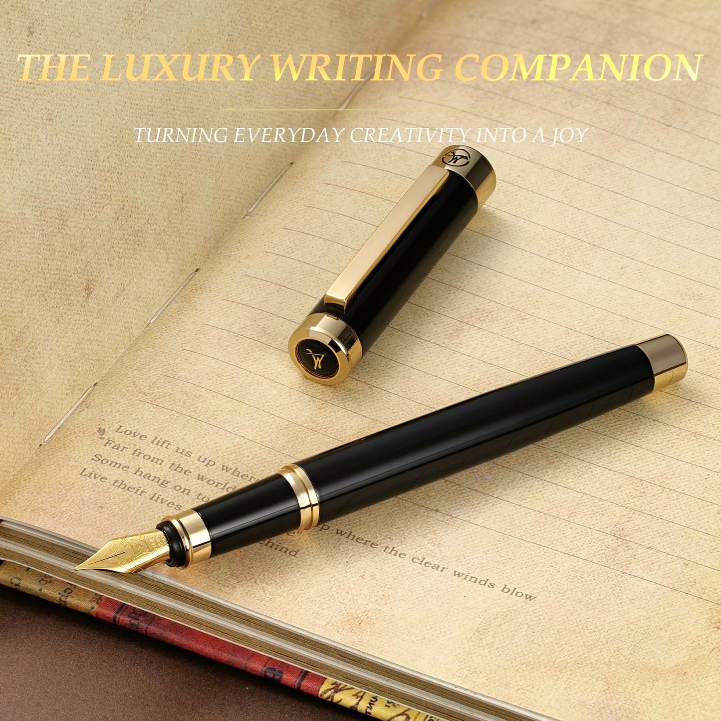 MCNTEIK Black Lacquer Fountain Pen with Gold Finish