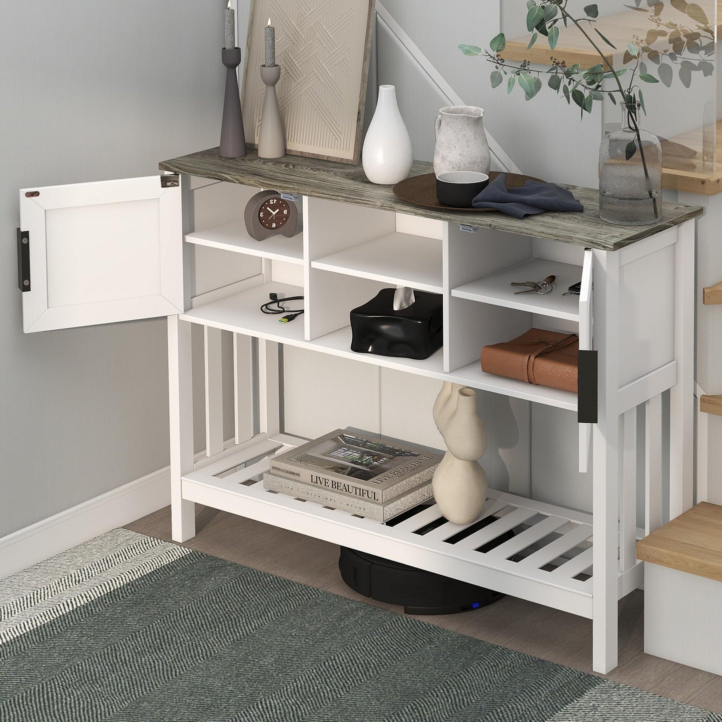 Entryway Console Table with Storage Shelves