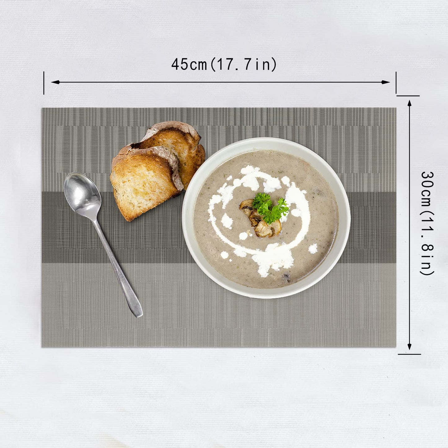 HeloHo Gradient Dark and Light Gray Placemats Set of 6, Washable Placemats Vinyl Woven Table Mats Wipeable Placemat for Kitchen Dining Table Decoration Indoor Outdoor