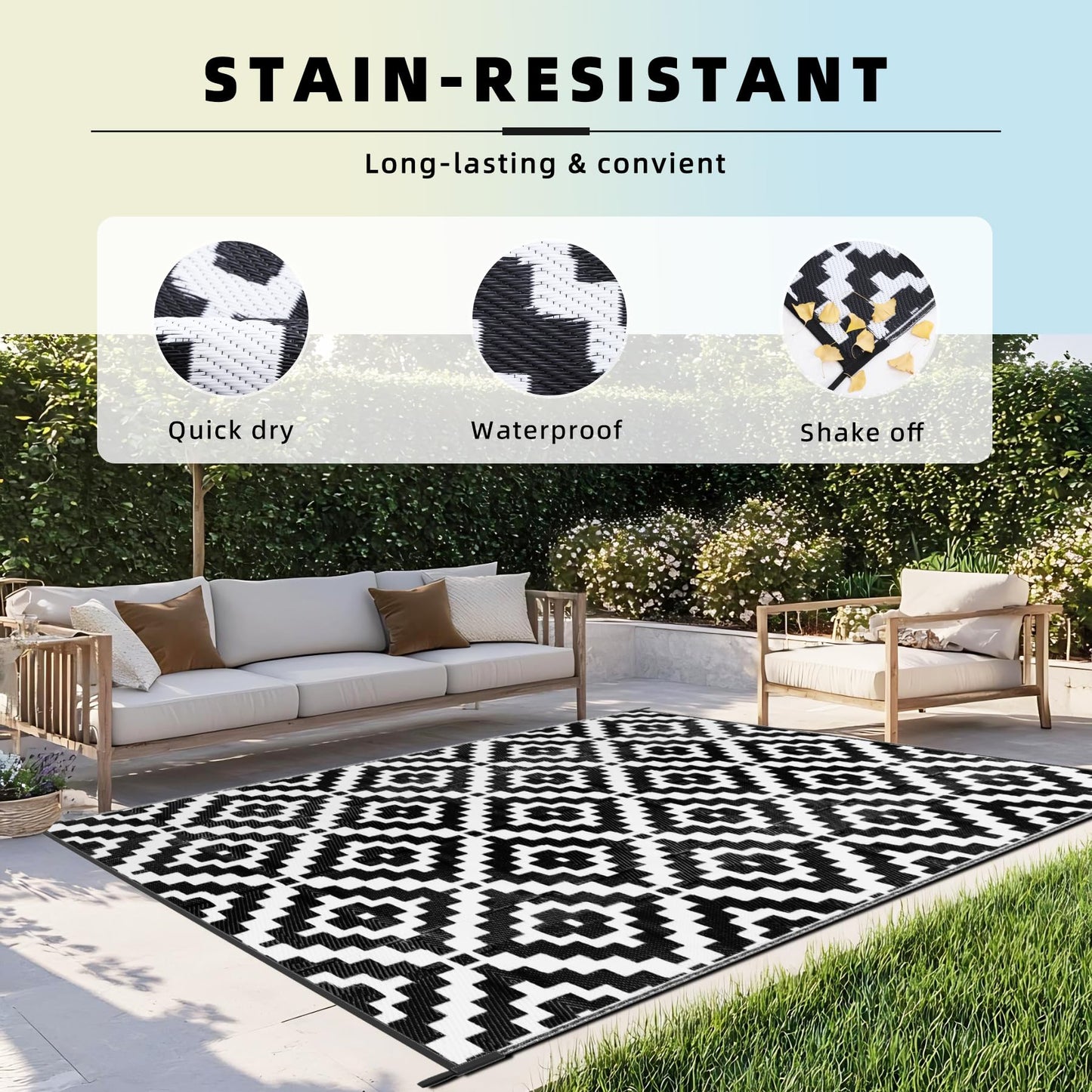 Favoyard Waterproof Outdoor Rug 5x8 ft Reversible