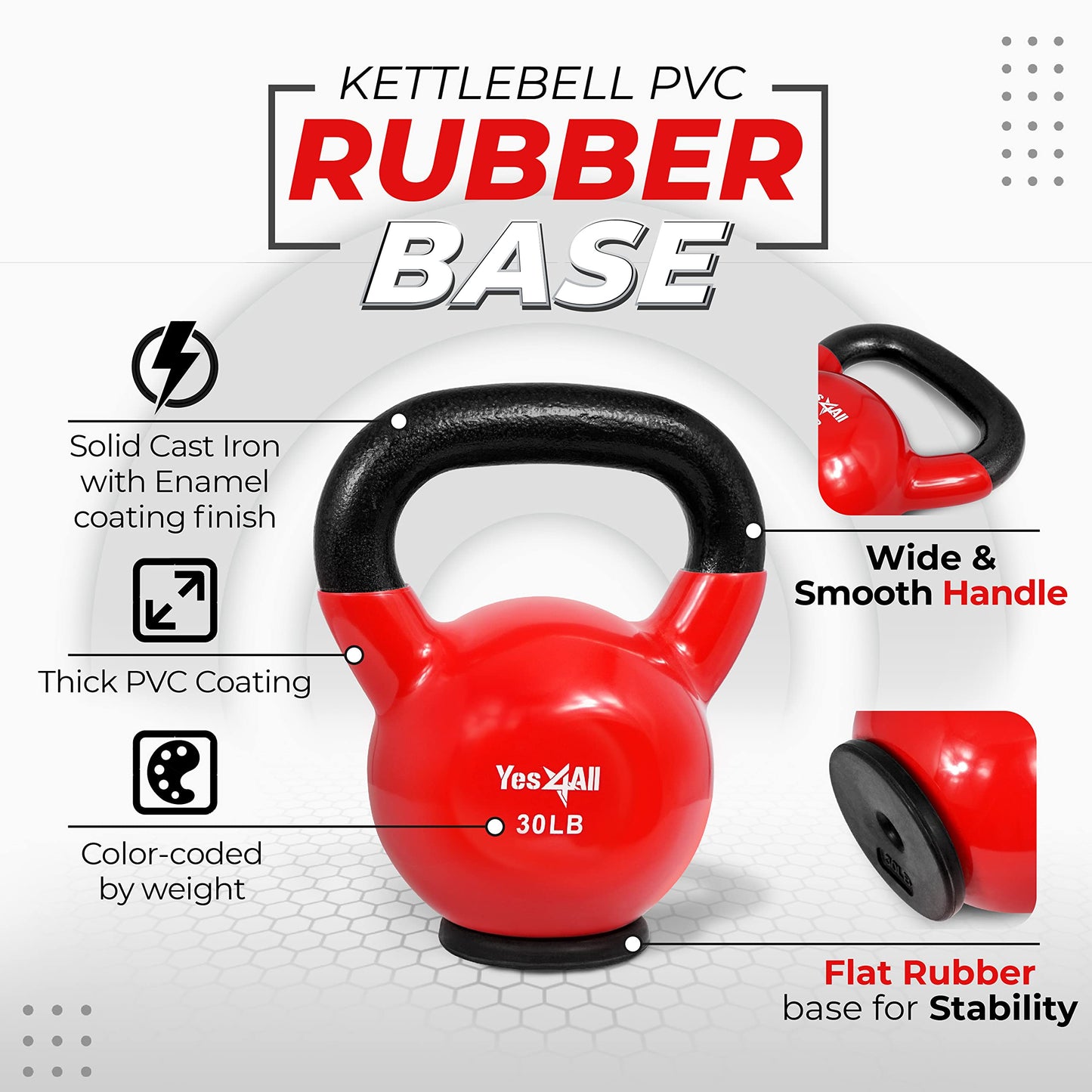 Yes4All 30LB Vinyl Kettlebell for Strength Training