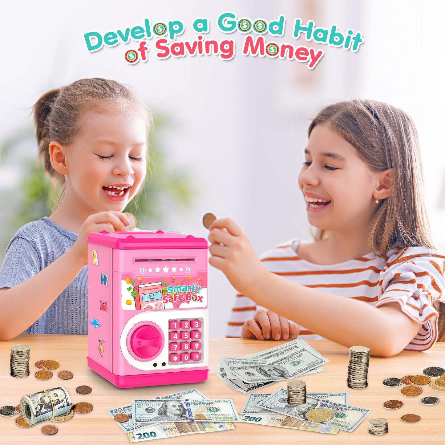Kids Piggy Bank with Password Lock and Bill Slot
