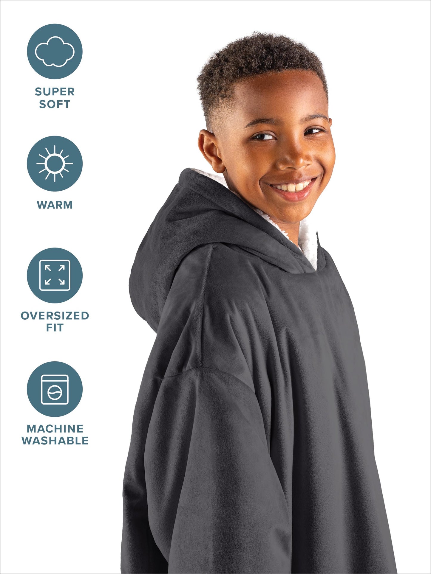 Bare Home Kids Wearable Fleece Blanket Hoodie