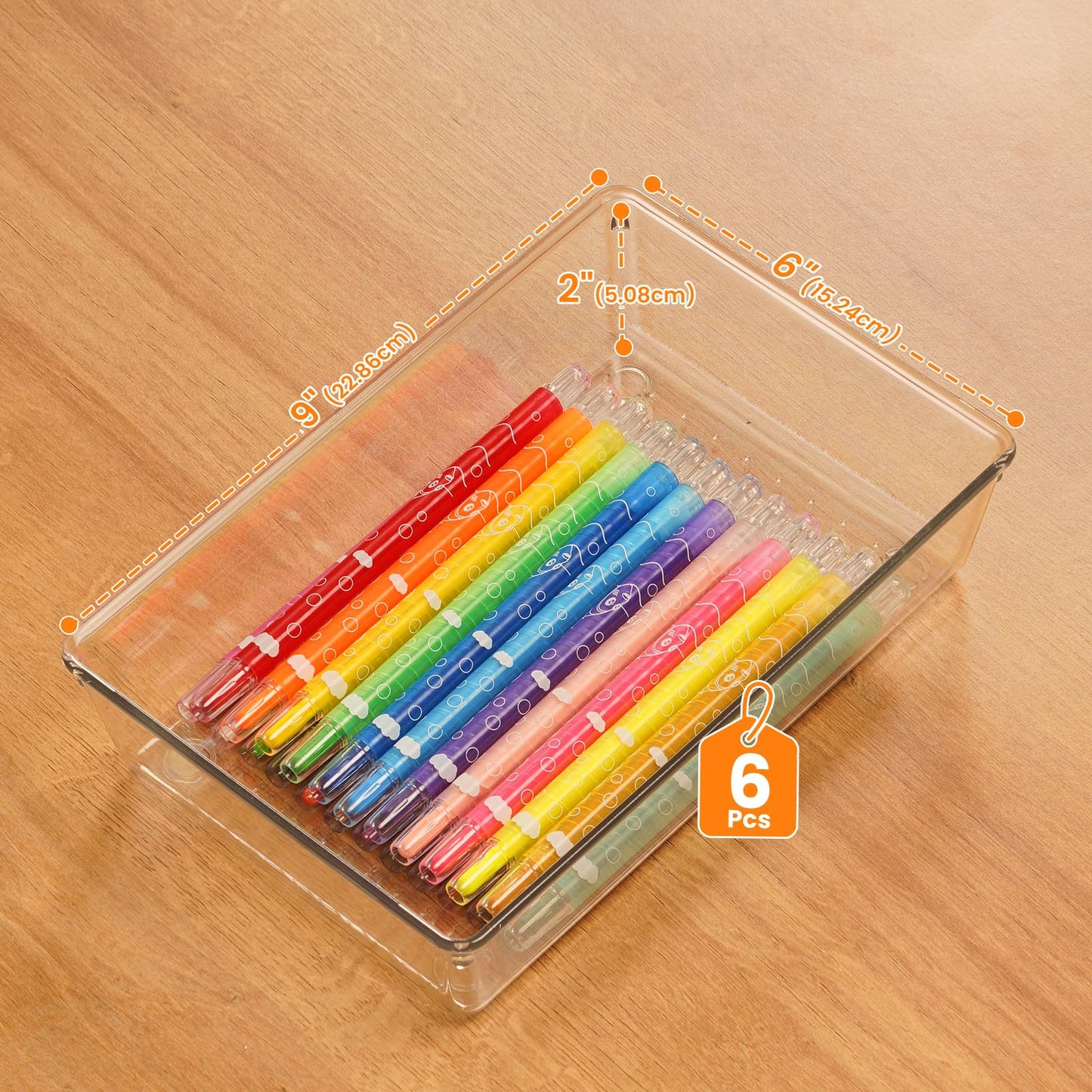 6 Pack Stackable Acrylic Drawer Organizers