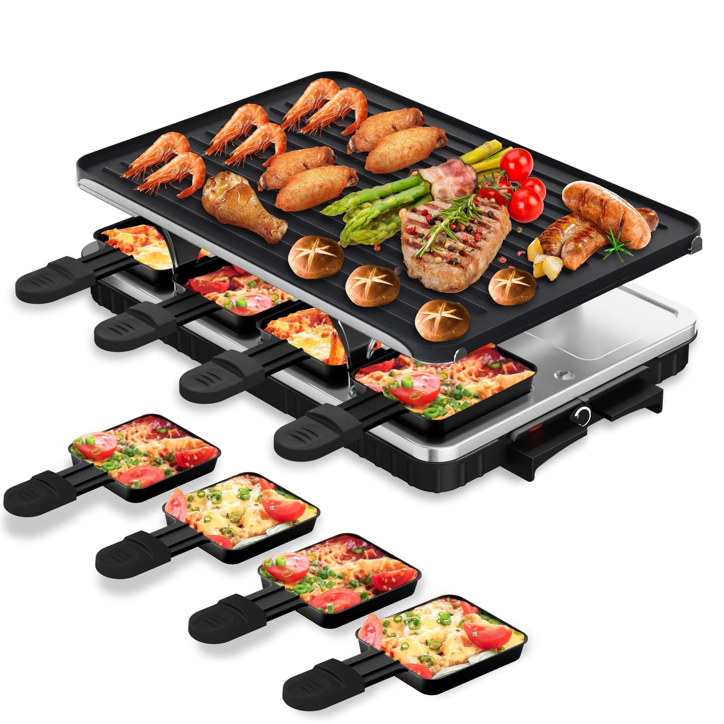 Electric Raclette Grill with 8 Warming Trays
