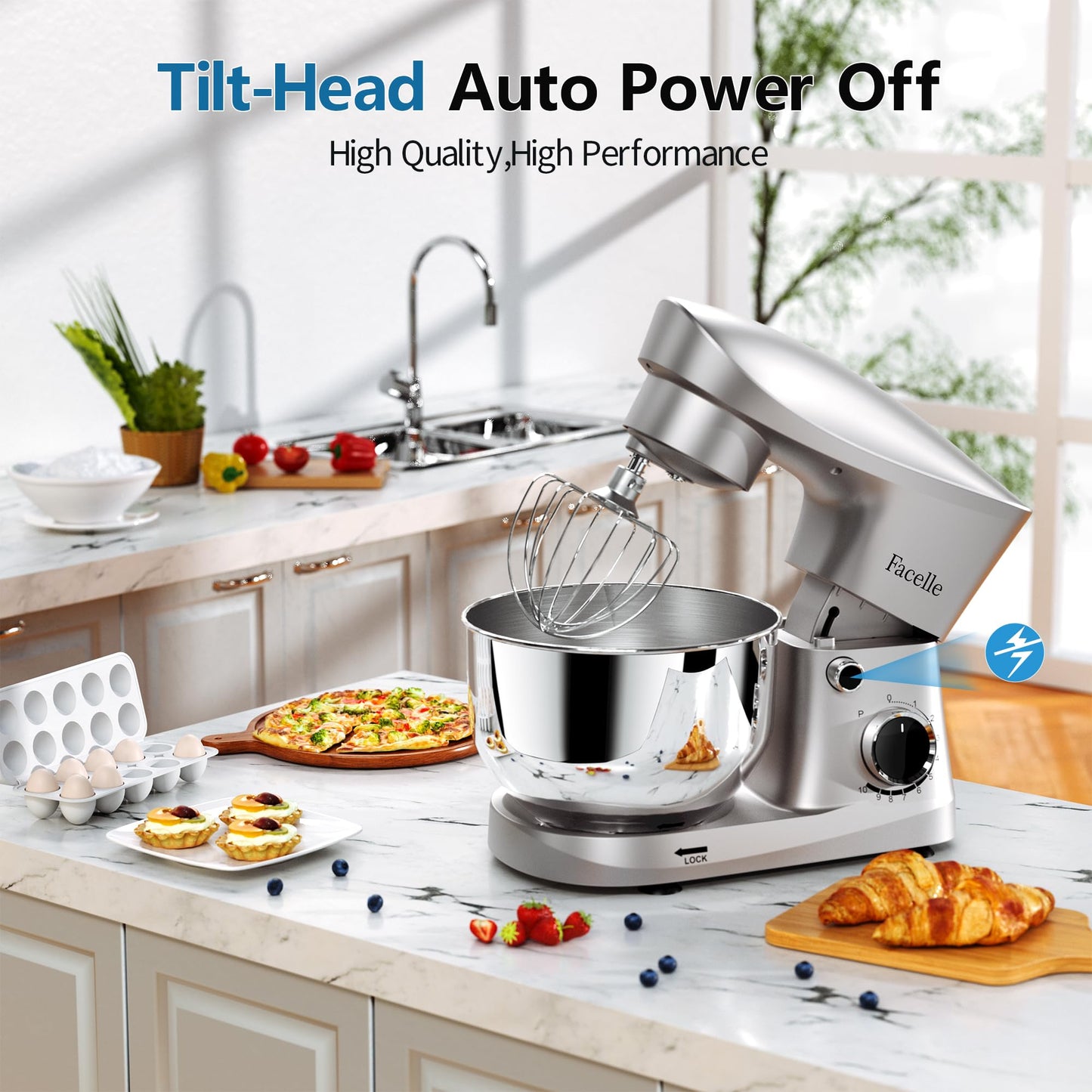 10-Speed 6QT Facelle Stand Mixer with Attachments