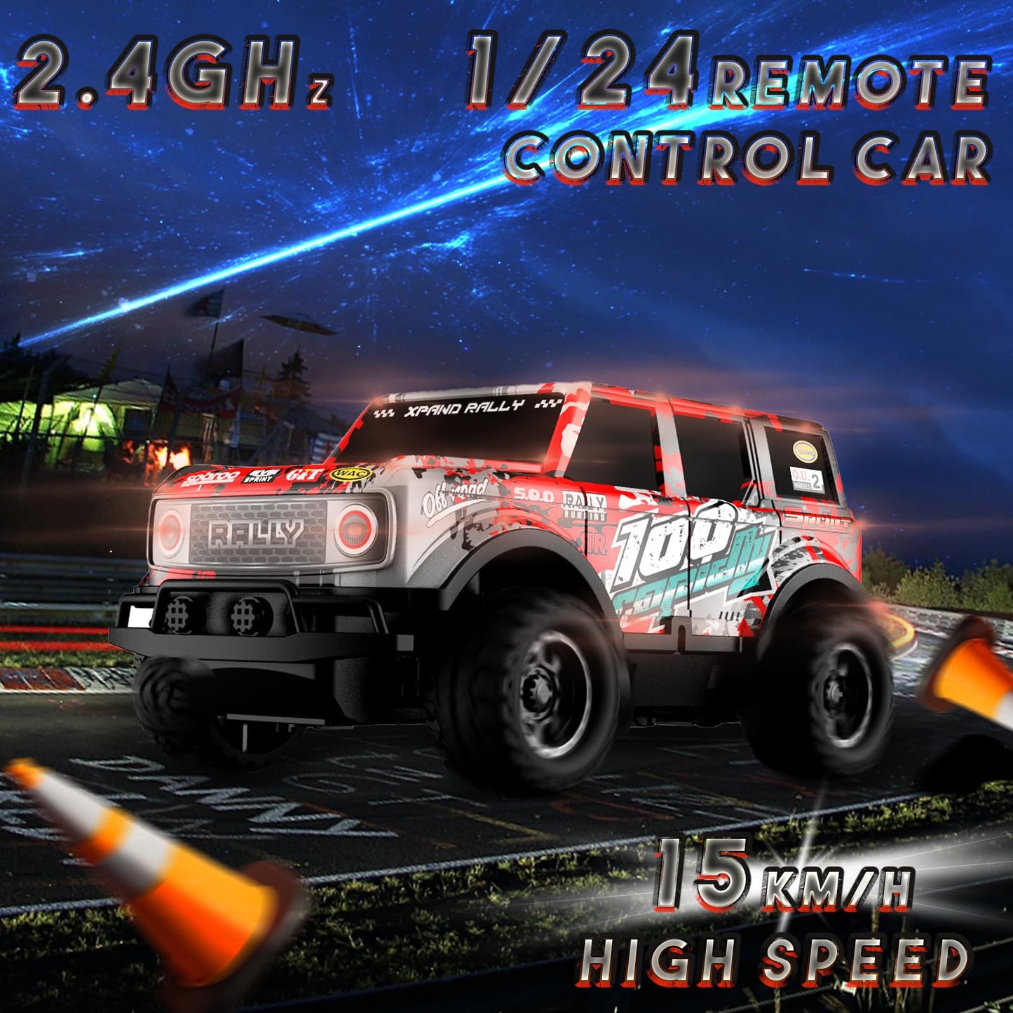 Desdoni Remote Control Car, Light Up RC Car Toys, 2.4GHz 1:24 Scale 15KM/H Off-Road with Cool LED Lights Racing Rechargeable Toy Car for Christmas Birthday Kids Boys Girls