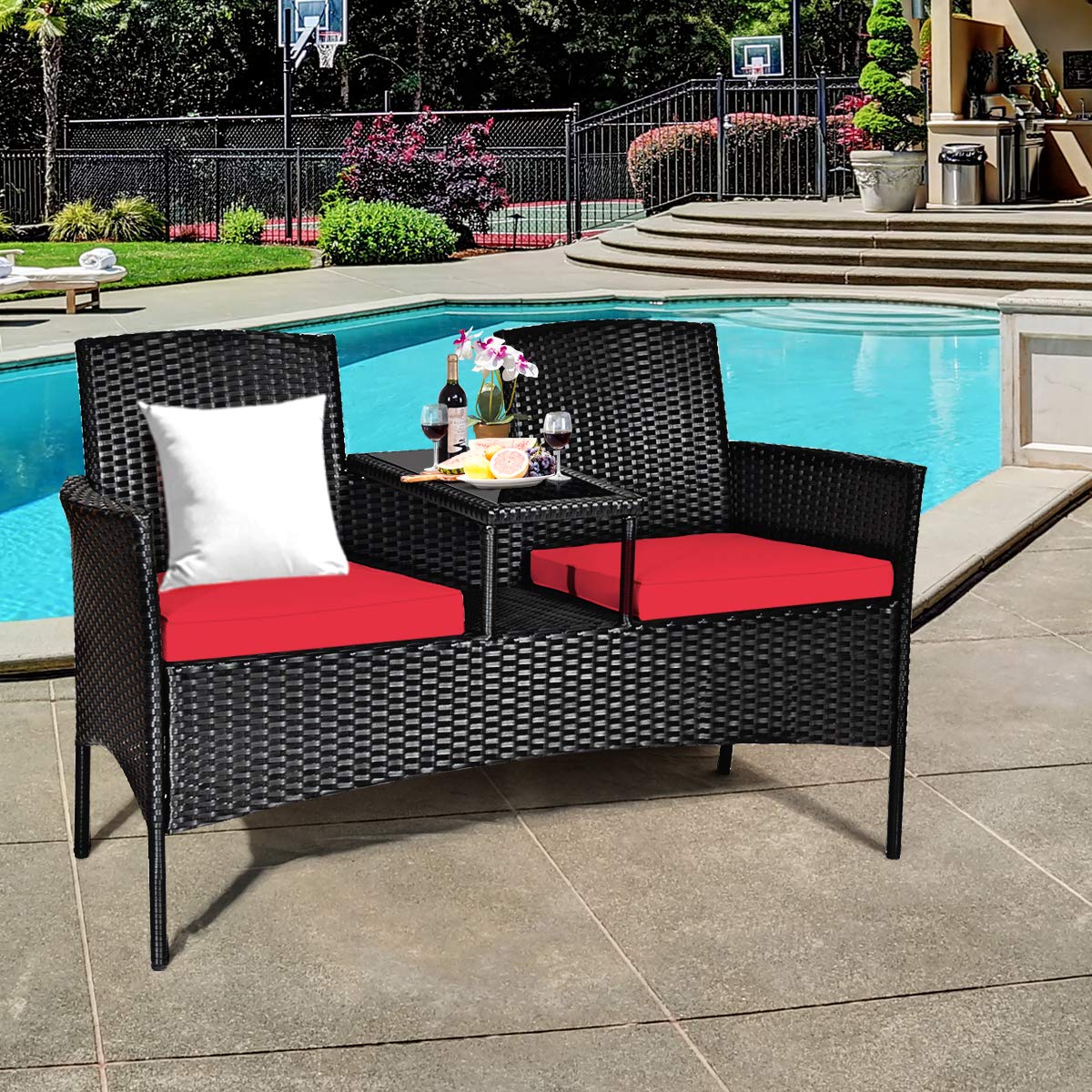 Tangkula Wicker Patio Conversation Set with Cushions