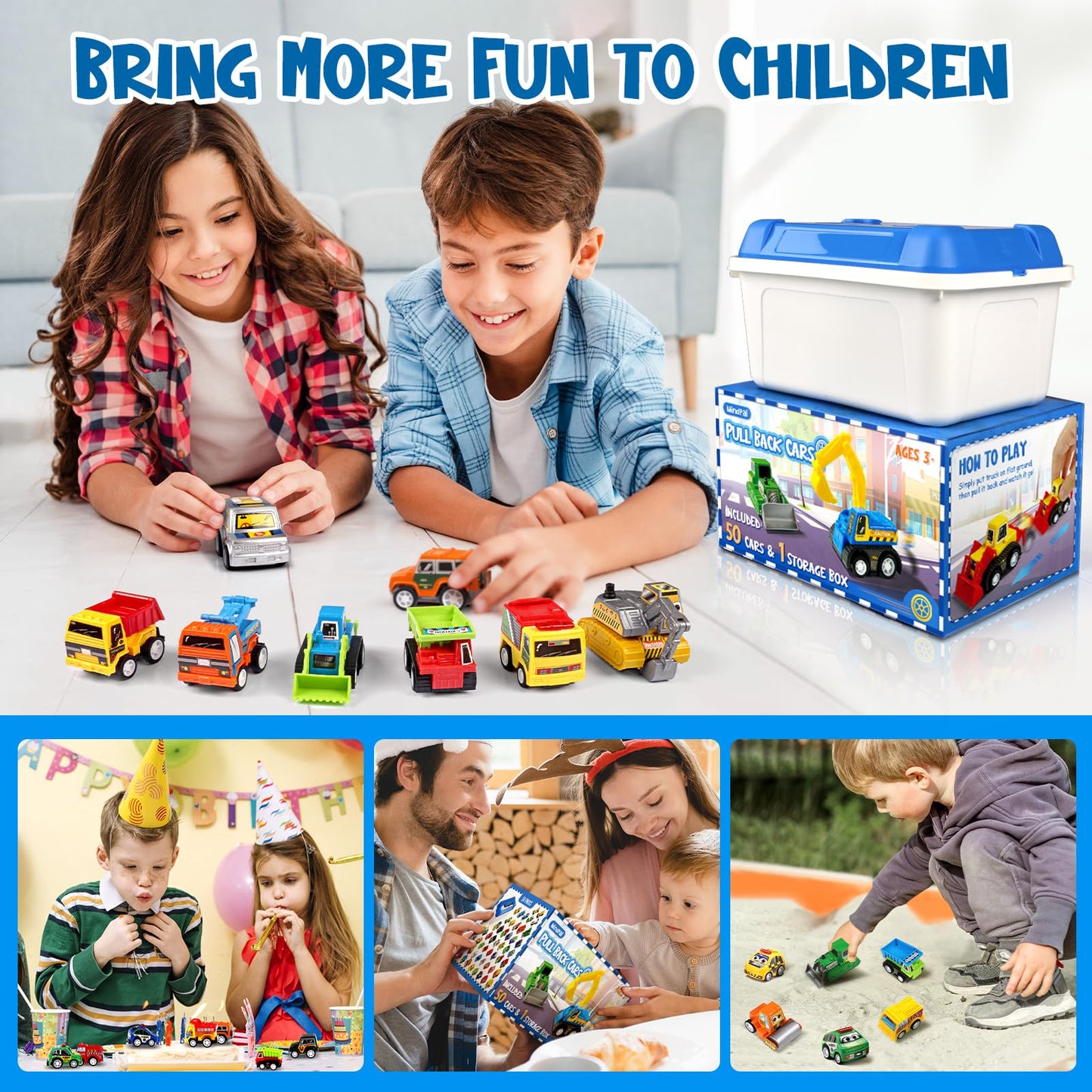 MindPal 50 Pcs Pull Back Toy Cars Set