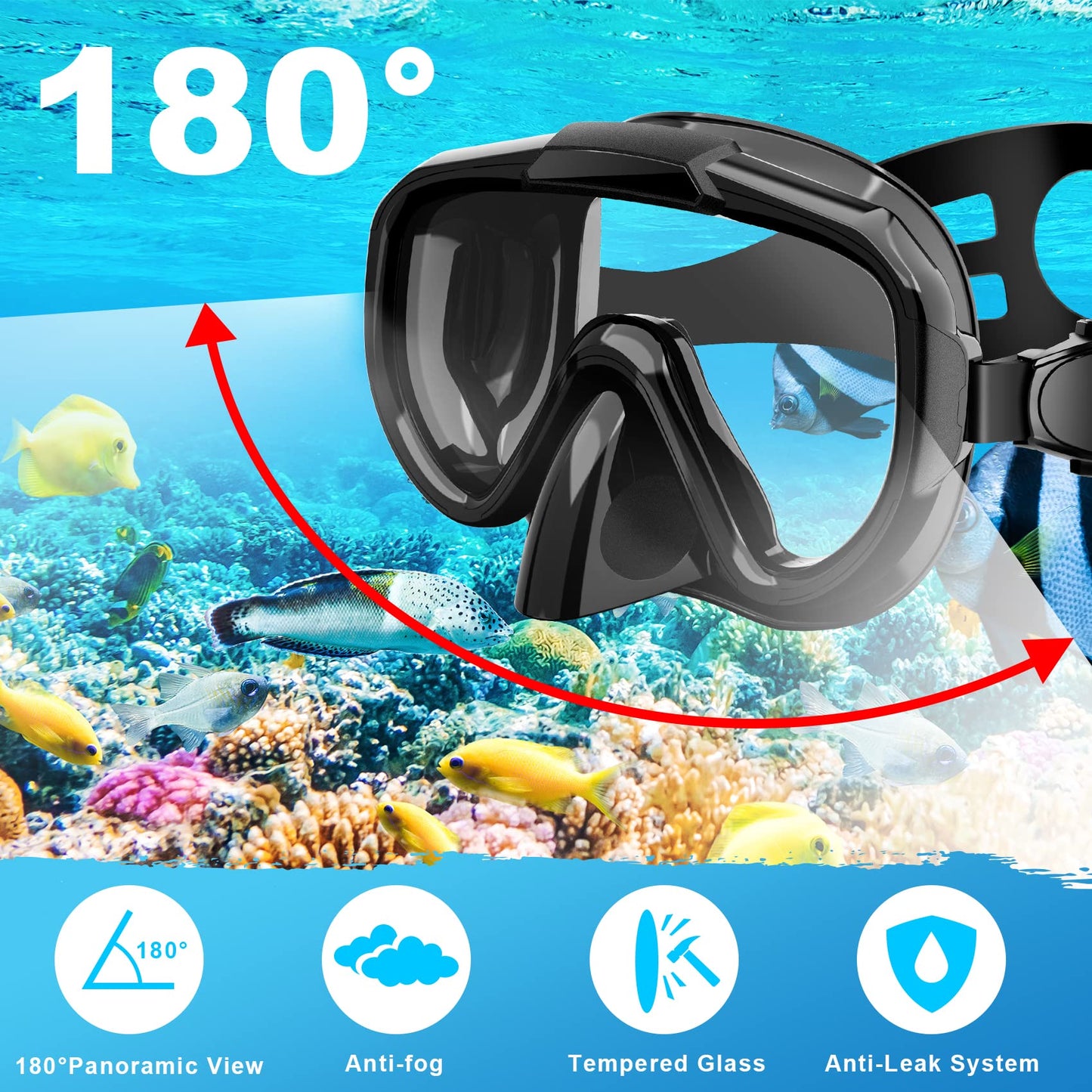 Snorkeling Gear Set with Anti-Leak Dry Top