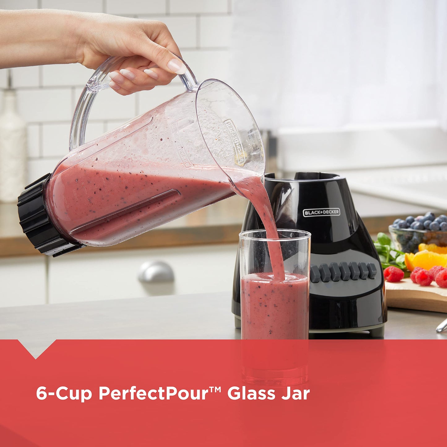 BLACK+DECKER 10-Speed Countertop Blender, BL2010BP, 6-Cup Plastic Jar, Dishwasher-Safe, Stainless Steel Blade, Suction Feet