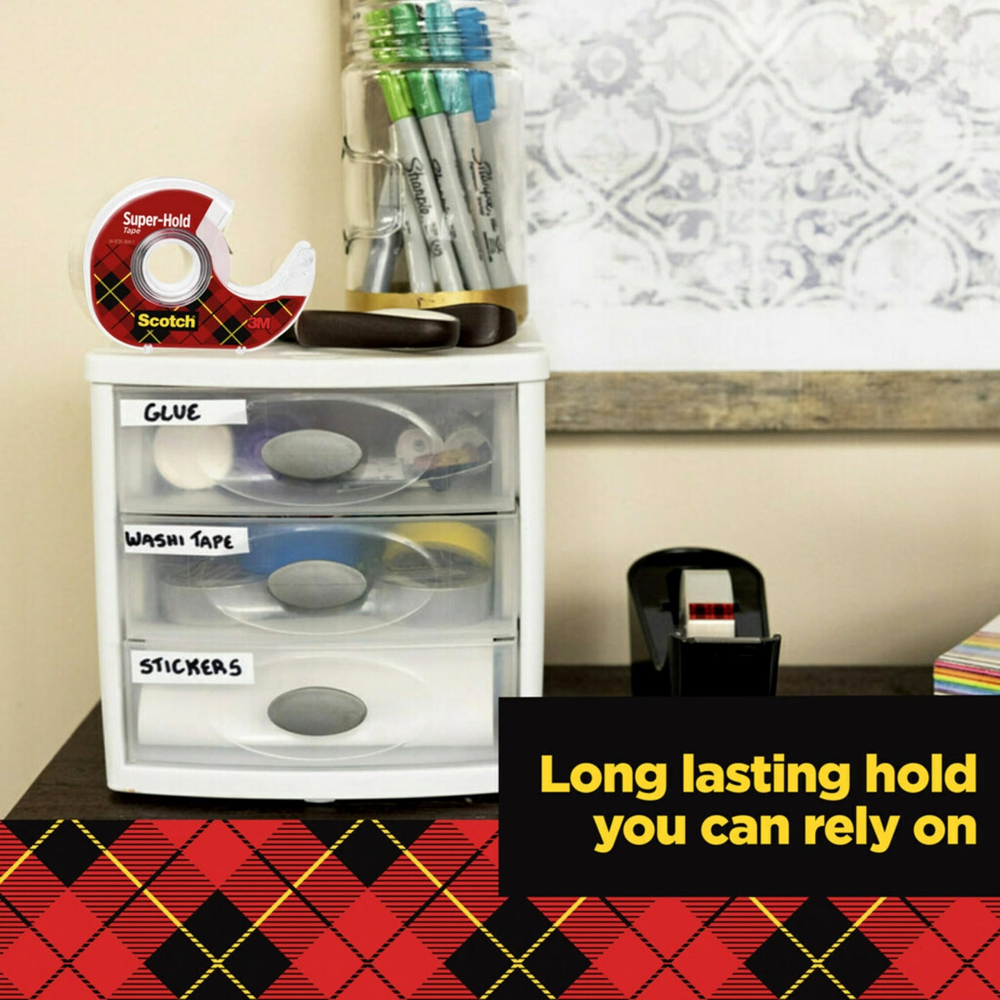 Scotch Super-Hold Tape, 4 Rolls, Dispensered