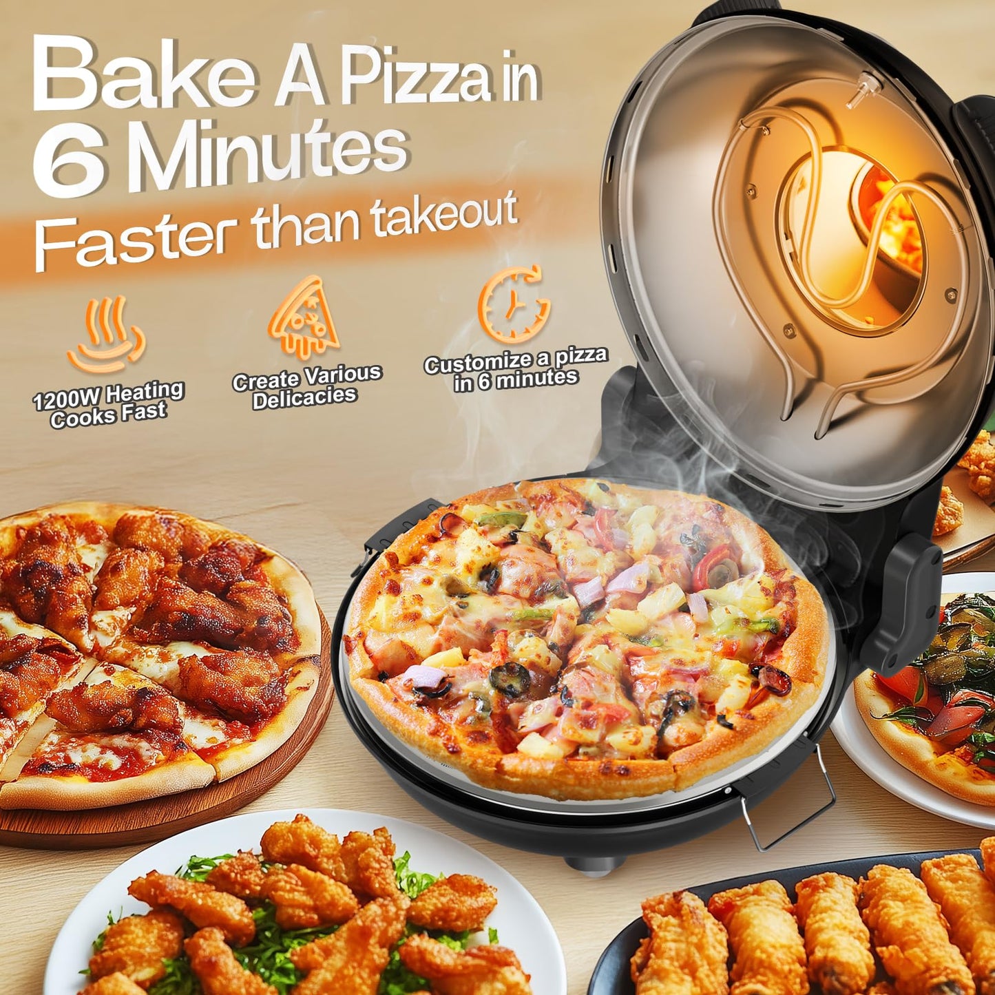 Indoor Electric Pizza Oven with Timer and Control